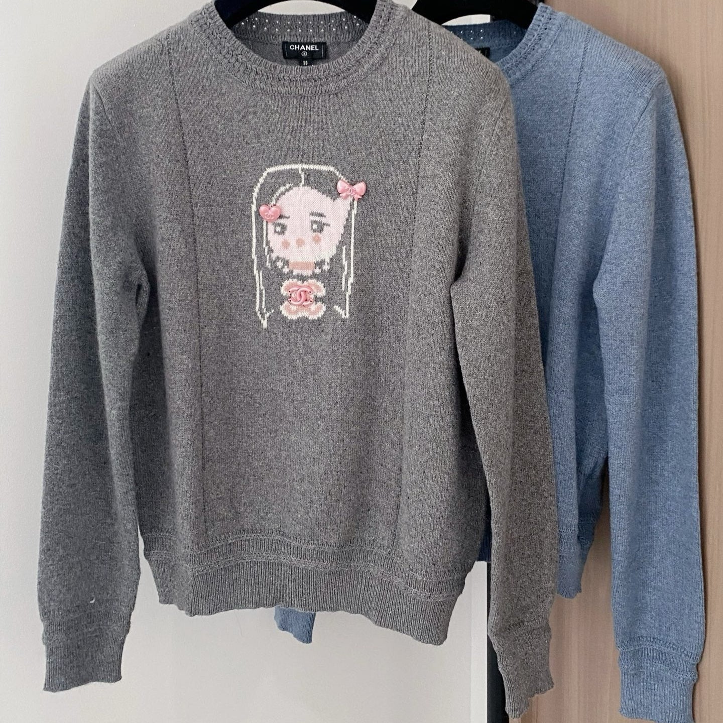 Chanel 25 Sweater Gray Blue Wool 307992