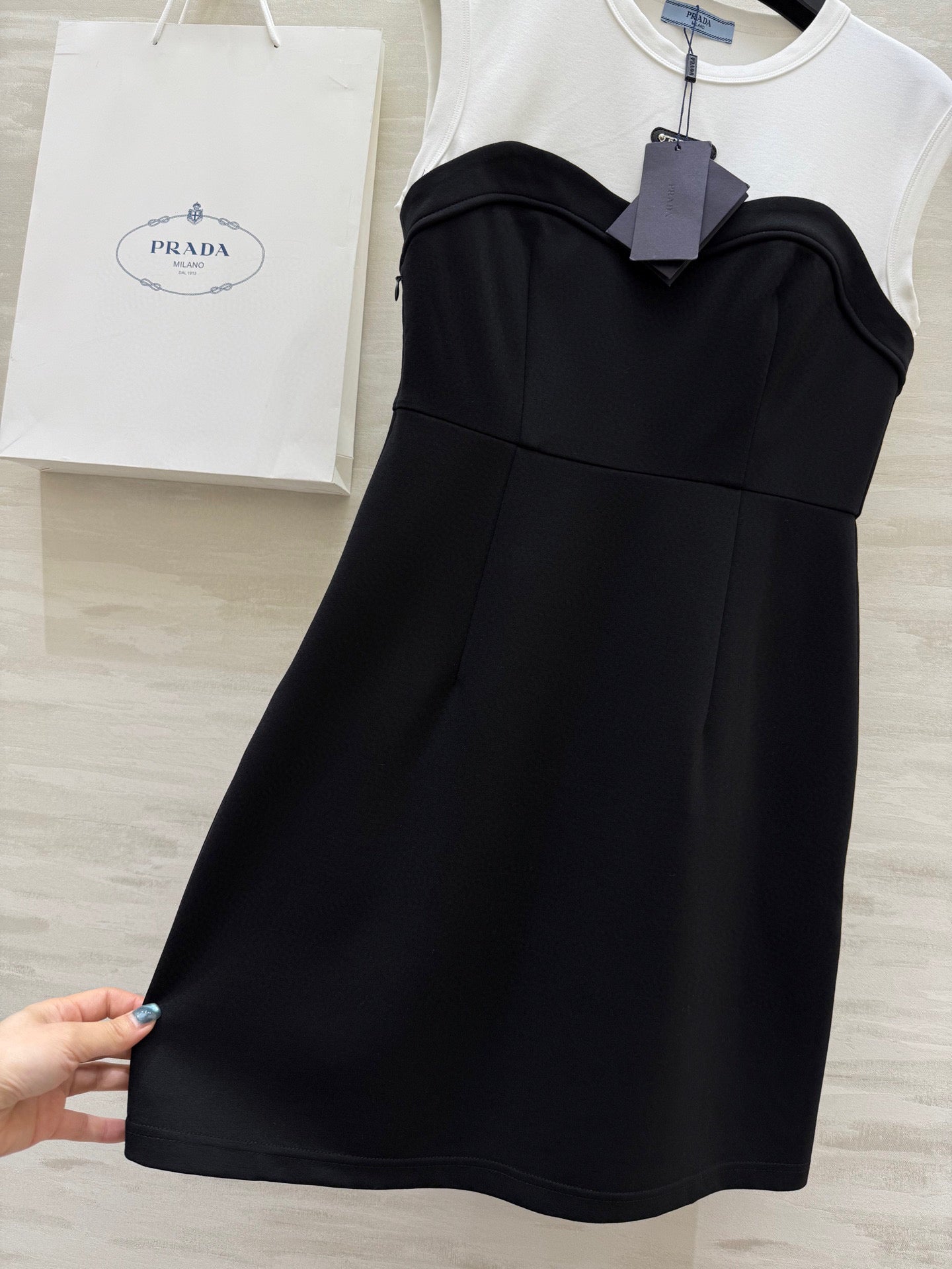 Prada 25 Tube Dress Black mix White Cotton