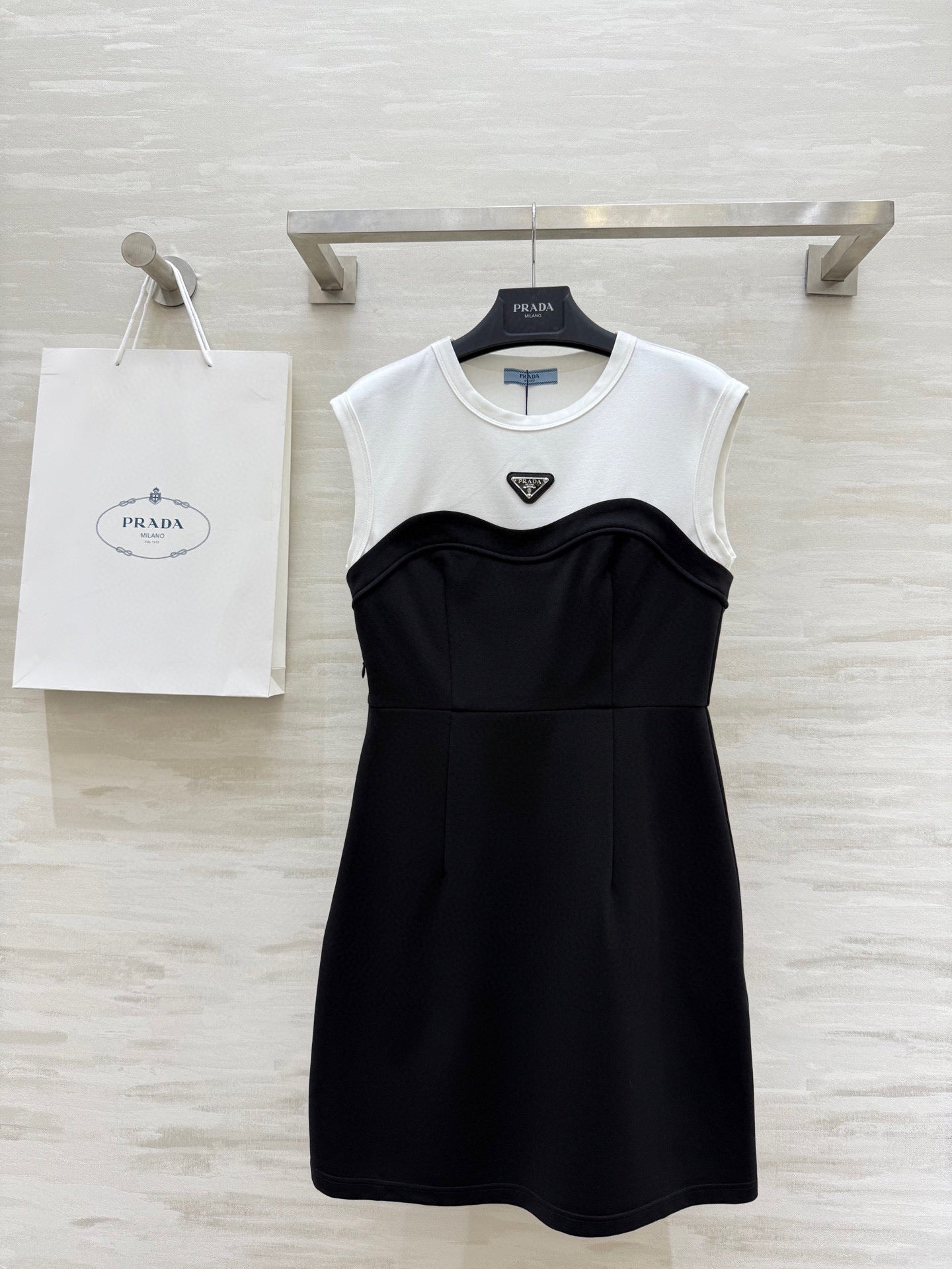 Prada 25 Tube Dress Black mix White Cotton