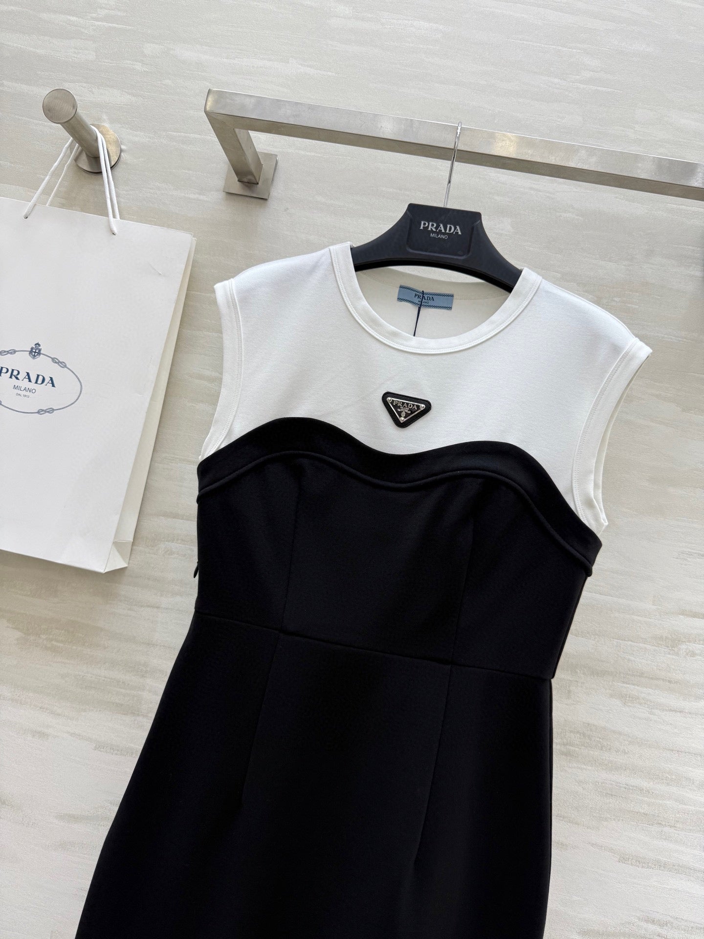 Prada 25 Tube Dress Black mix White Cotton