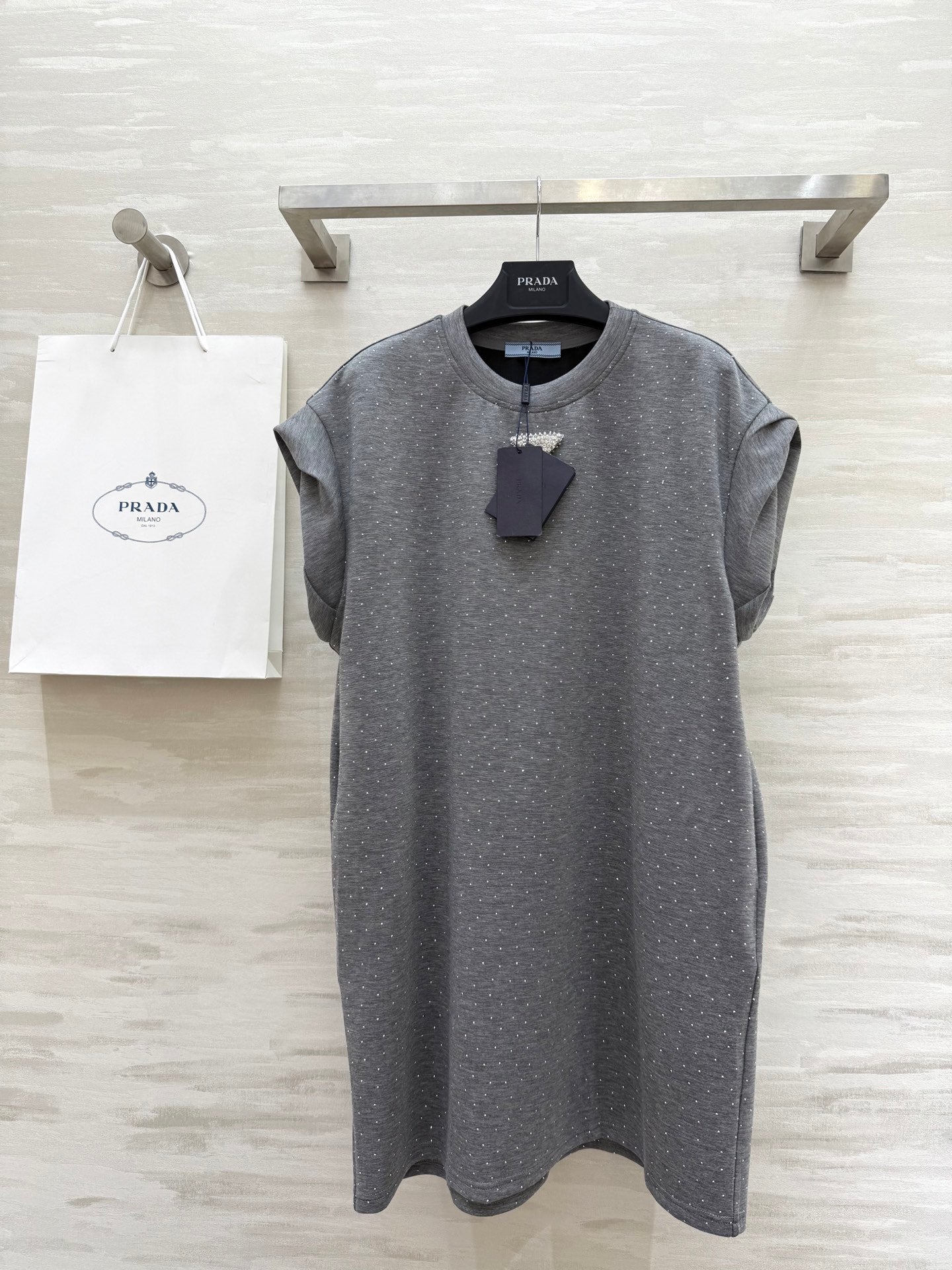 Prada 25 Diamond Dress Gray Cotton