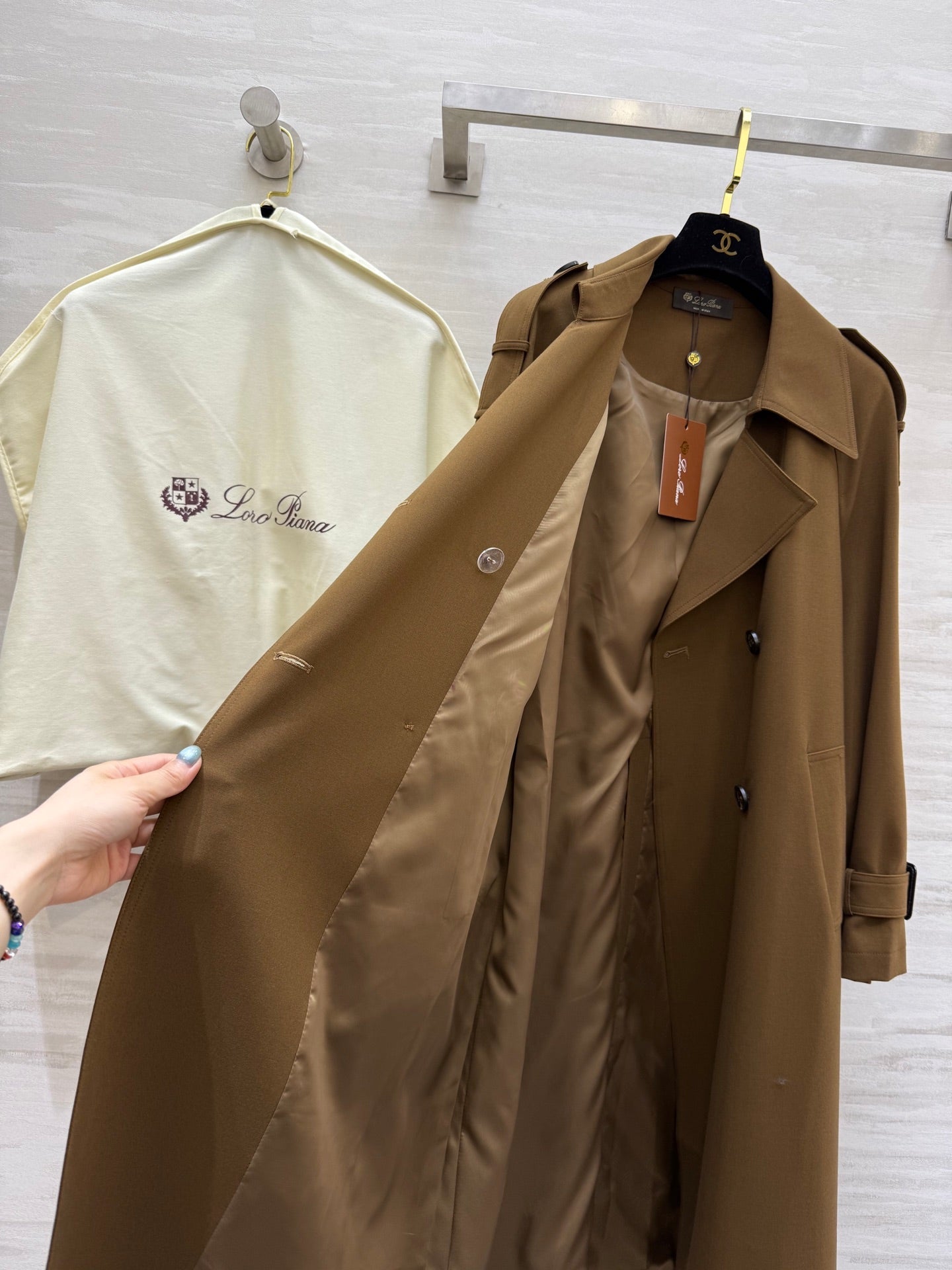 LP 25 Tie-Waist Slim Lapel Long Trench Coat Brown Cotton 305540