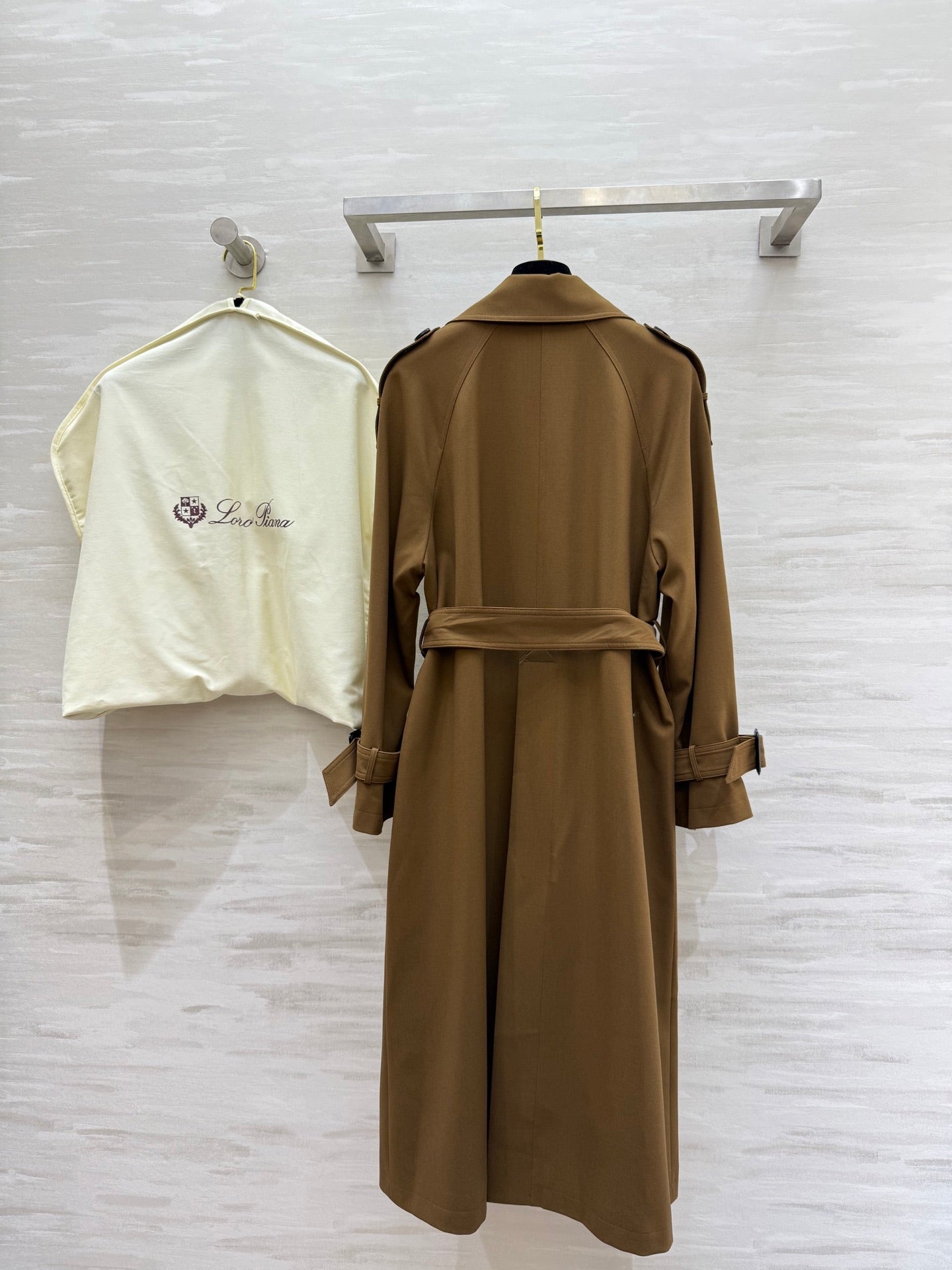 LP 25 Tie-Waist Slim Lapel Long Trench Coat Brown Cotton 305540