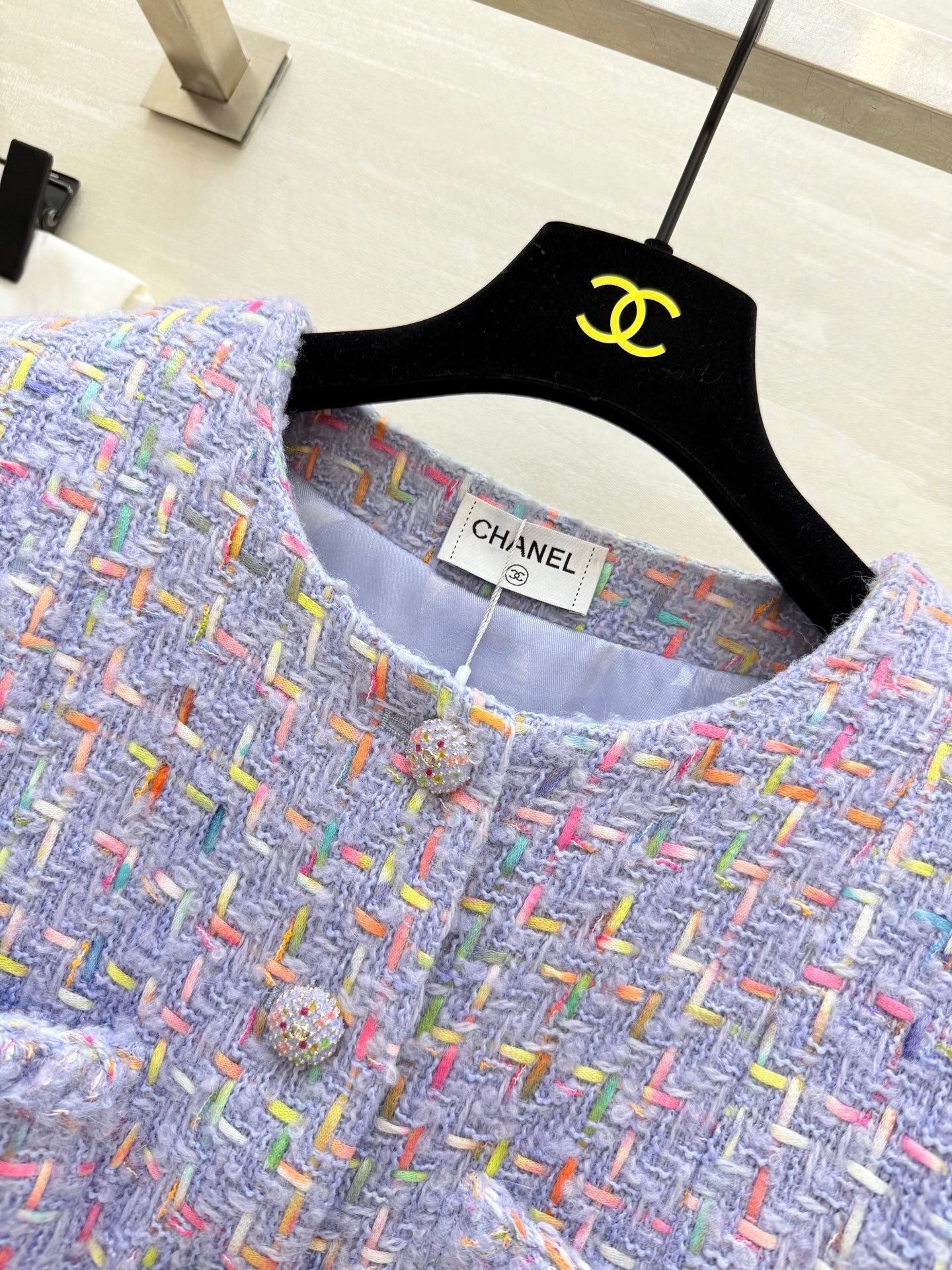 Chanel 2025 Mid-Length Coat Purple Wool Tweed Fabric 319534