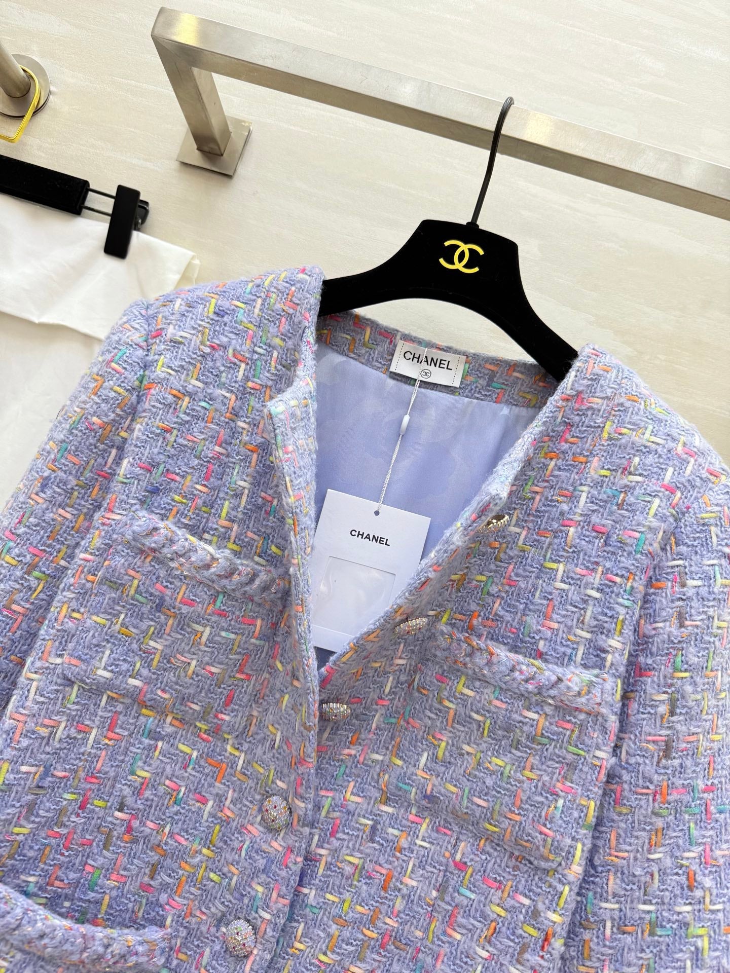 Chanel 2025 Mid-Length Coat Purple Wool Tweed Fabric 319534