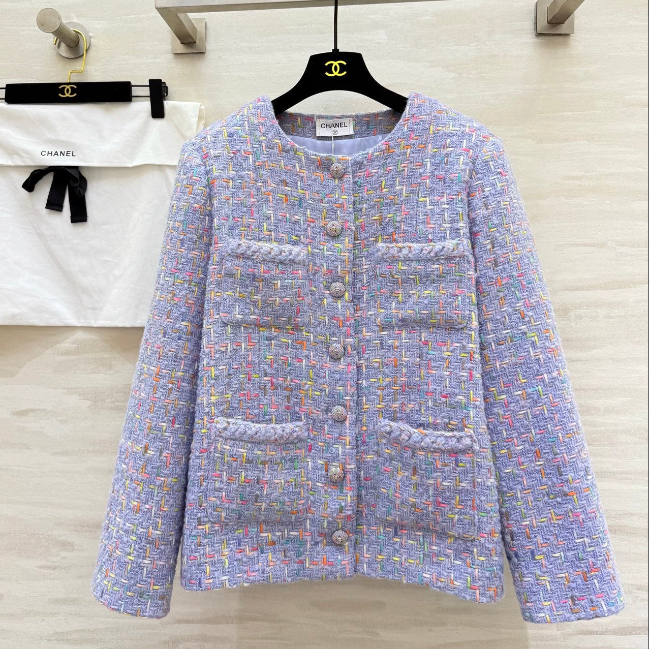 Chanel 2025 Mid-Length Coat Purple Wool Tweed Fabric 319534