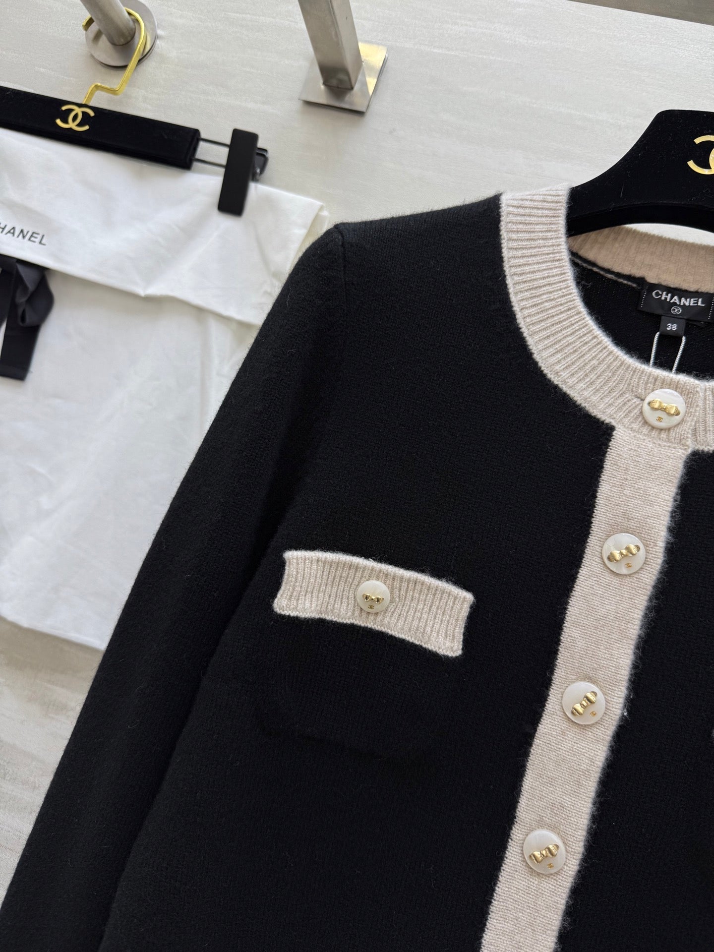 Chanel 2025 Two-Piece Cardigan Jacket Black Wool Cashmere 319528