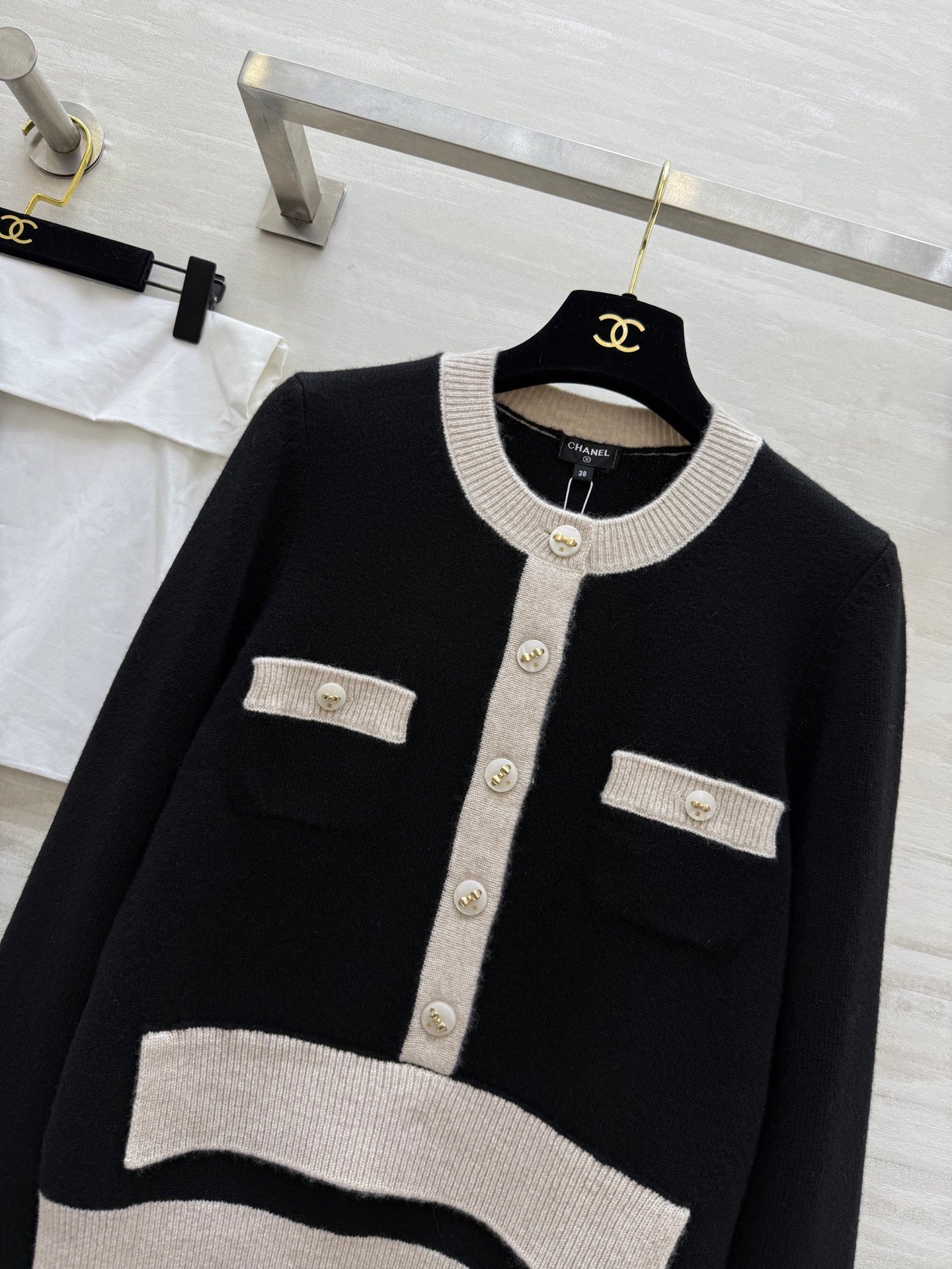 Chanel 2025 Two-Piece Cardigan Jacket Black Wool Cashmere 319528