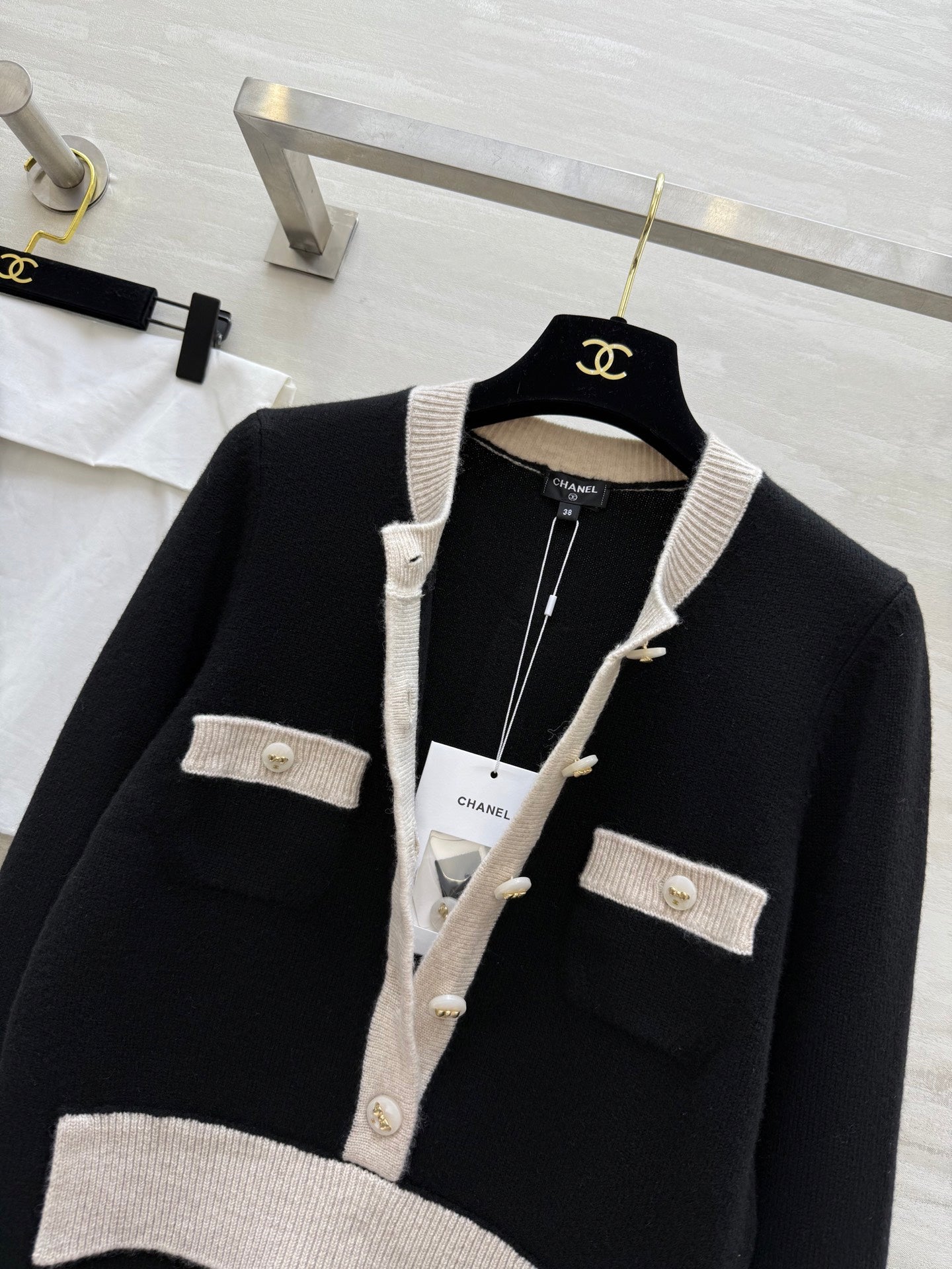 Chanel 2025 Two-Piece Cardigan Jacket Black Wool Cashmere 319528