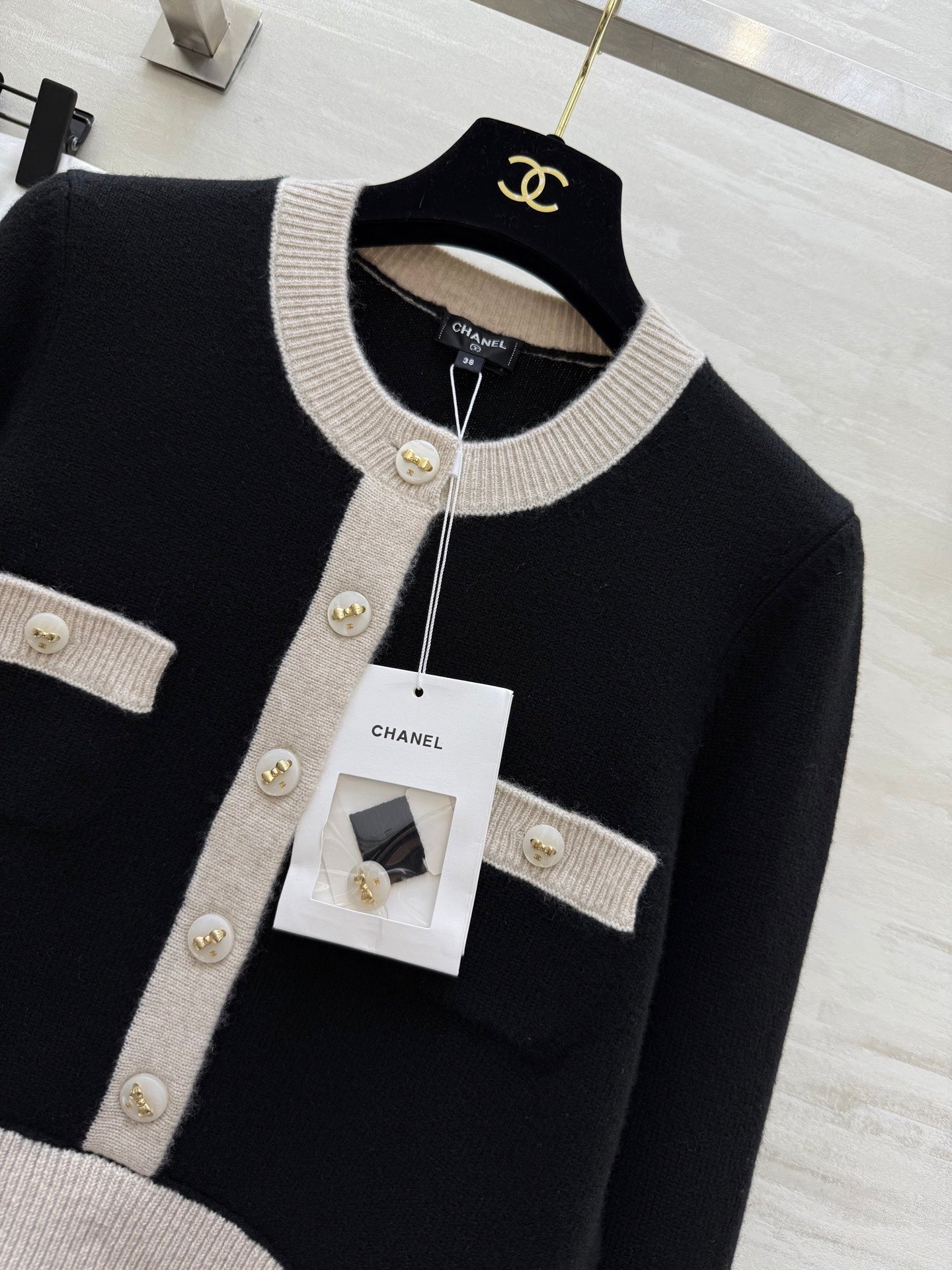 Chanel 2025 Two-Piece Cardigan Jacket Black Wool Cashmere 319528