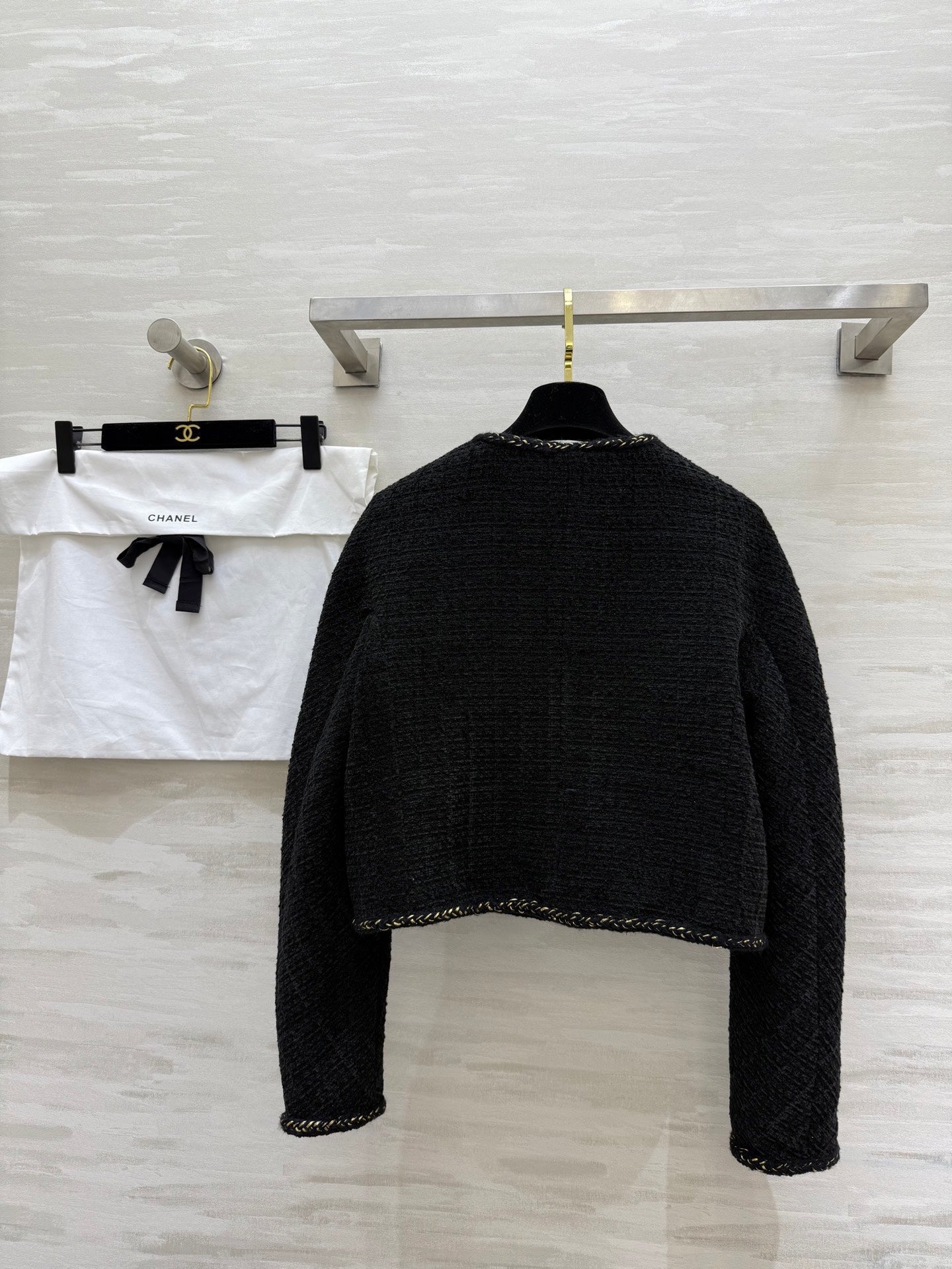 Chanel 2025 Jacket Black Tweed Fabric Gold Buckle 319479