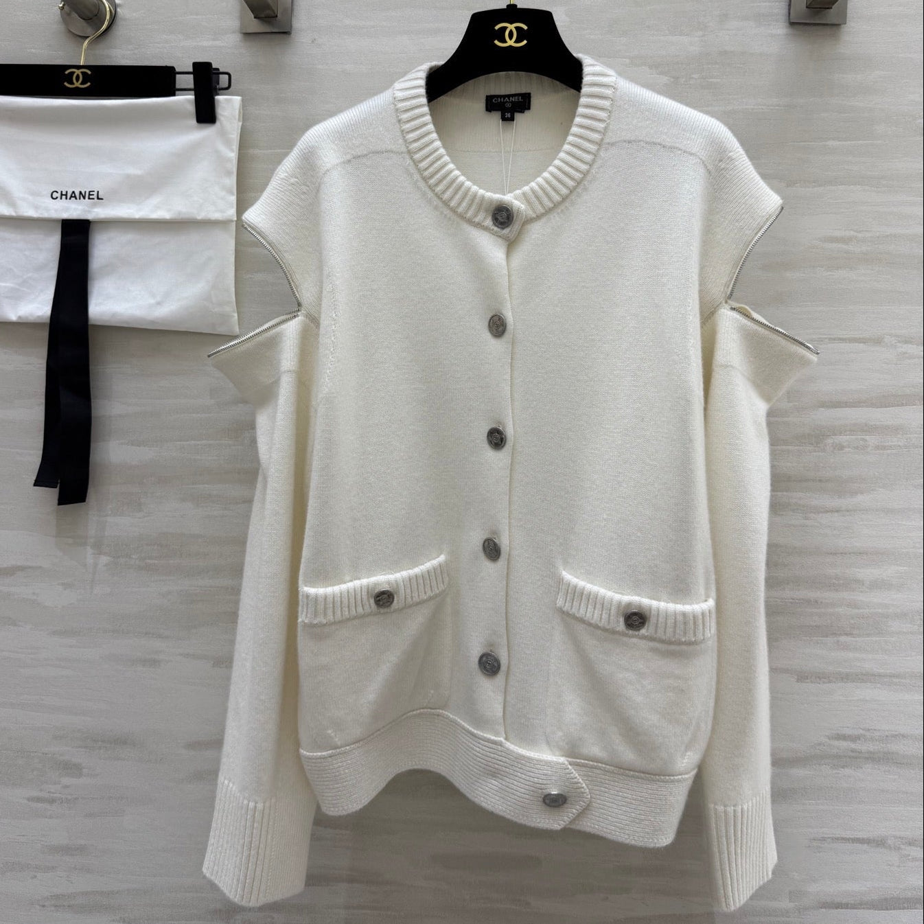 Chanel 2026 Cardigan With Cut-out Shoulders And Patch Pocket