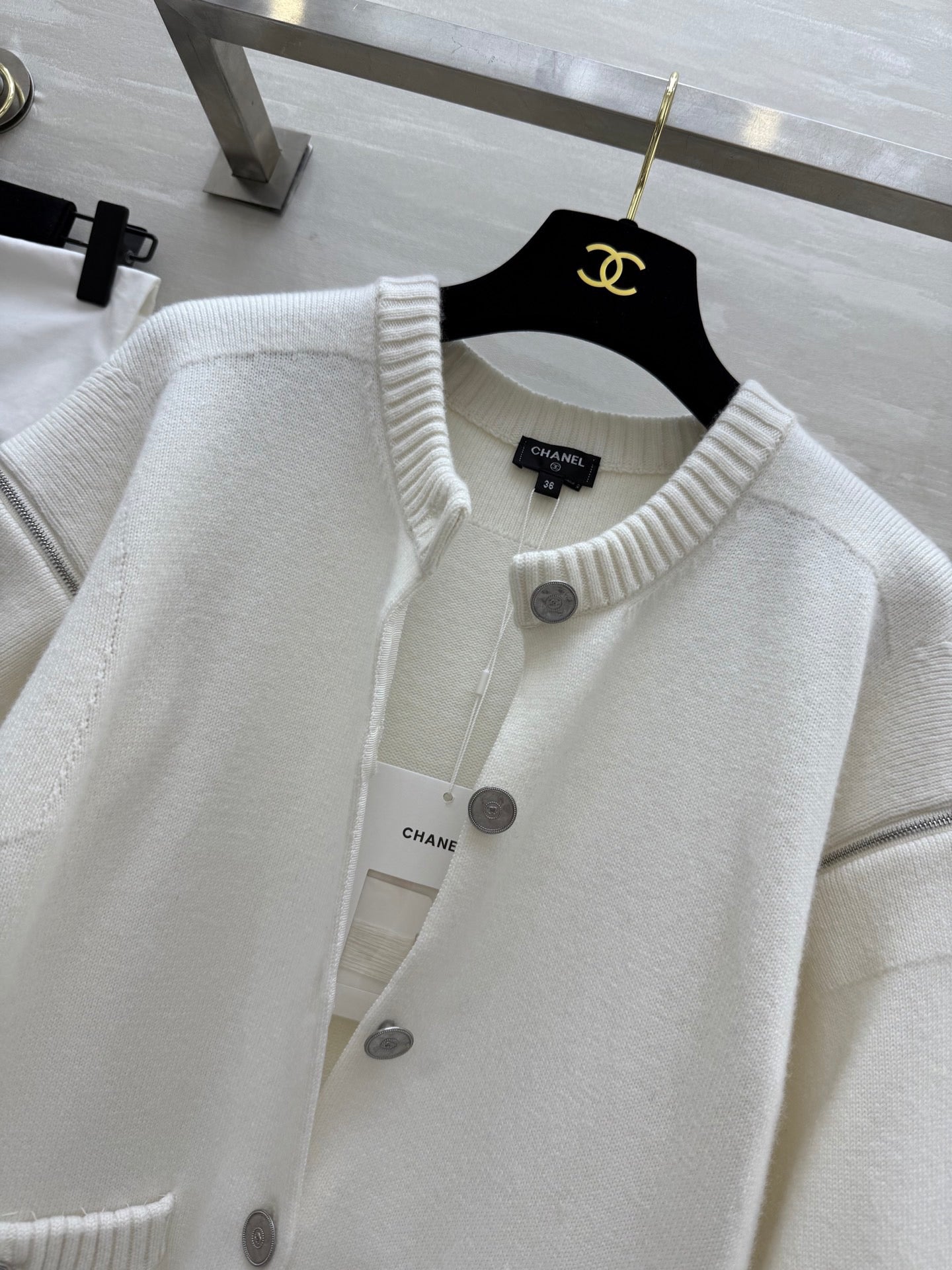 Chanel 2026 Cardigan With Cut-out Shoulders And Patch Pocket