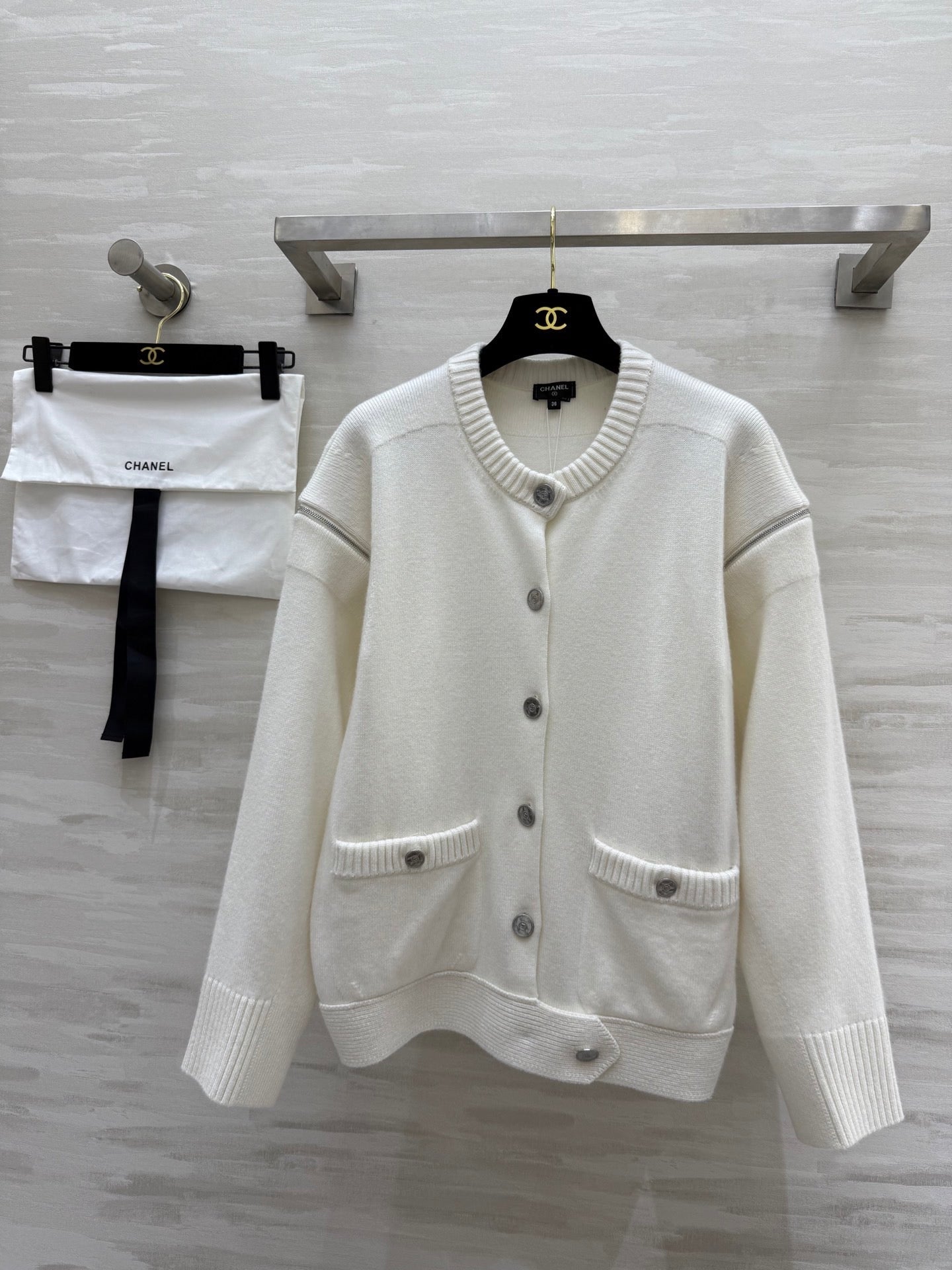 Chanel 2026 Cardigan With Cut-out Shoulders And Patch Pocket
