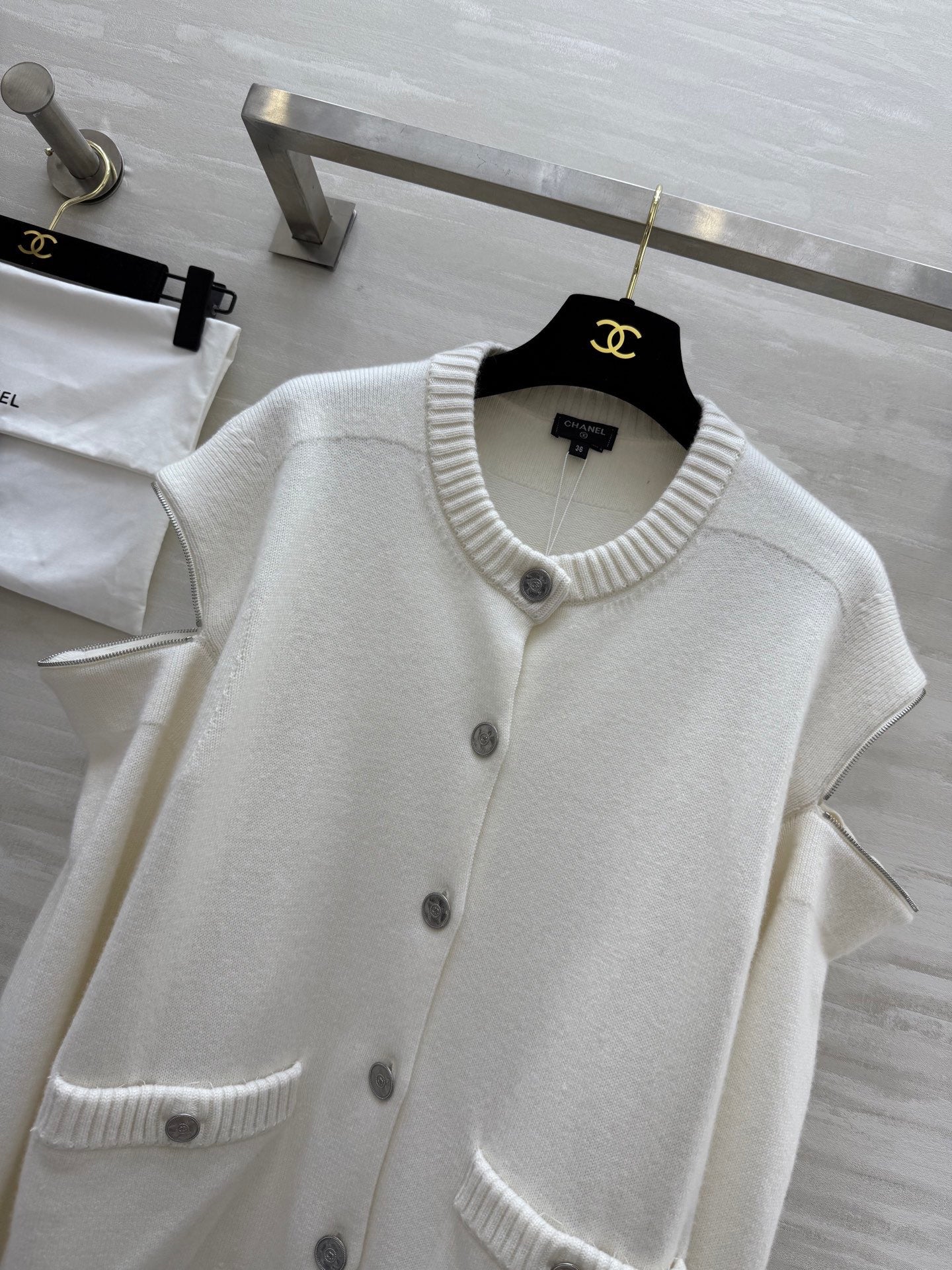 Chanel 2026 Cardigan With Cut-out Shoulders And Patch Pocket