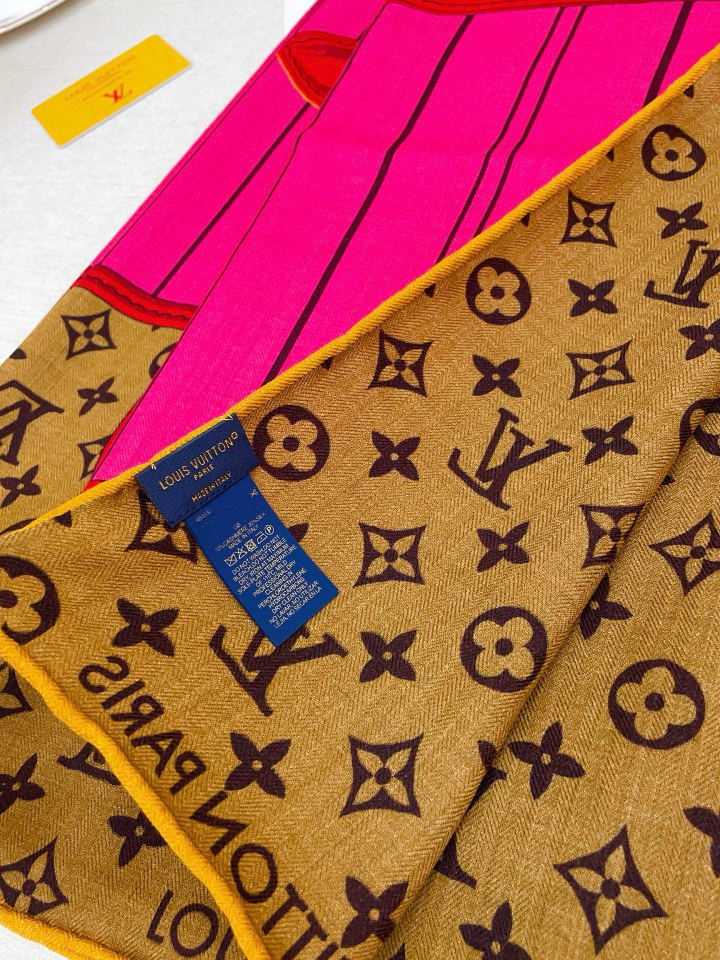 LV Double-sided Scarf 140cm Pink Camel Cashmere 971050