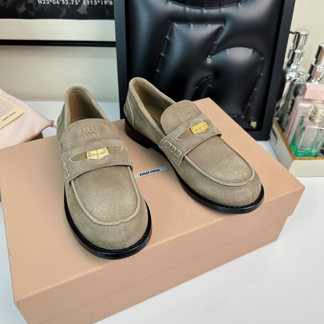 Miu Loafers Khaki Brown Suede