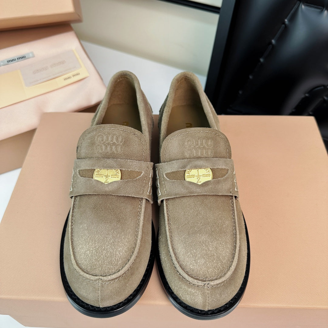 Miu Loafers Khaki Brown Suede