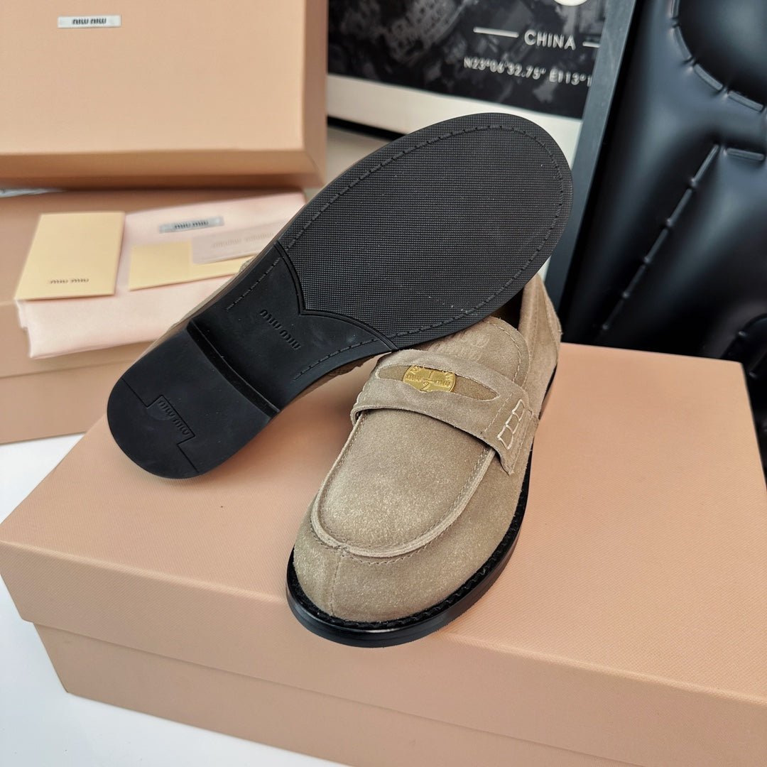 Miu Loafers Khaki Brown Suede