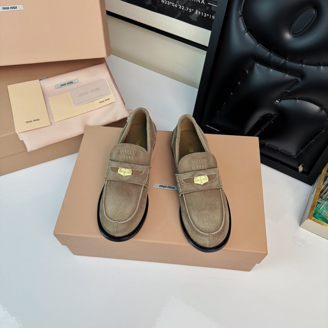Miu Loafers Khaki Brown Suede