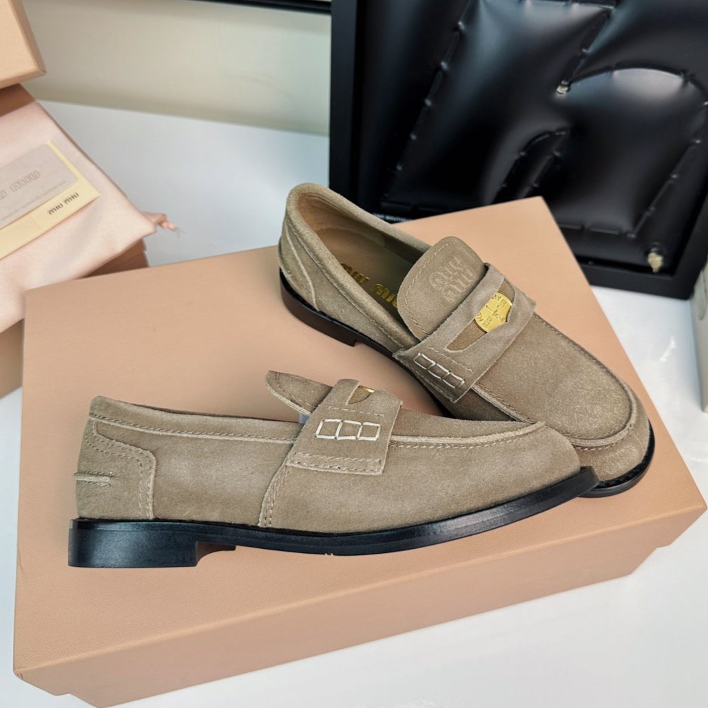 Miu Loafers Khaki Brown Suede