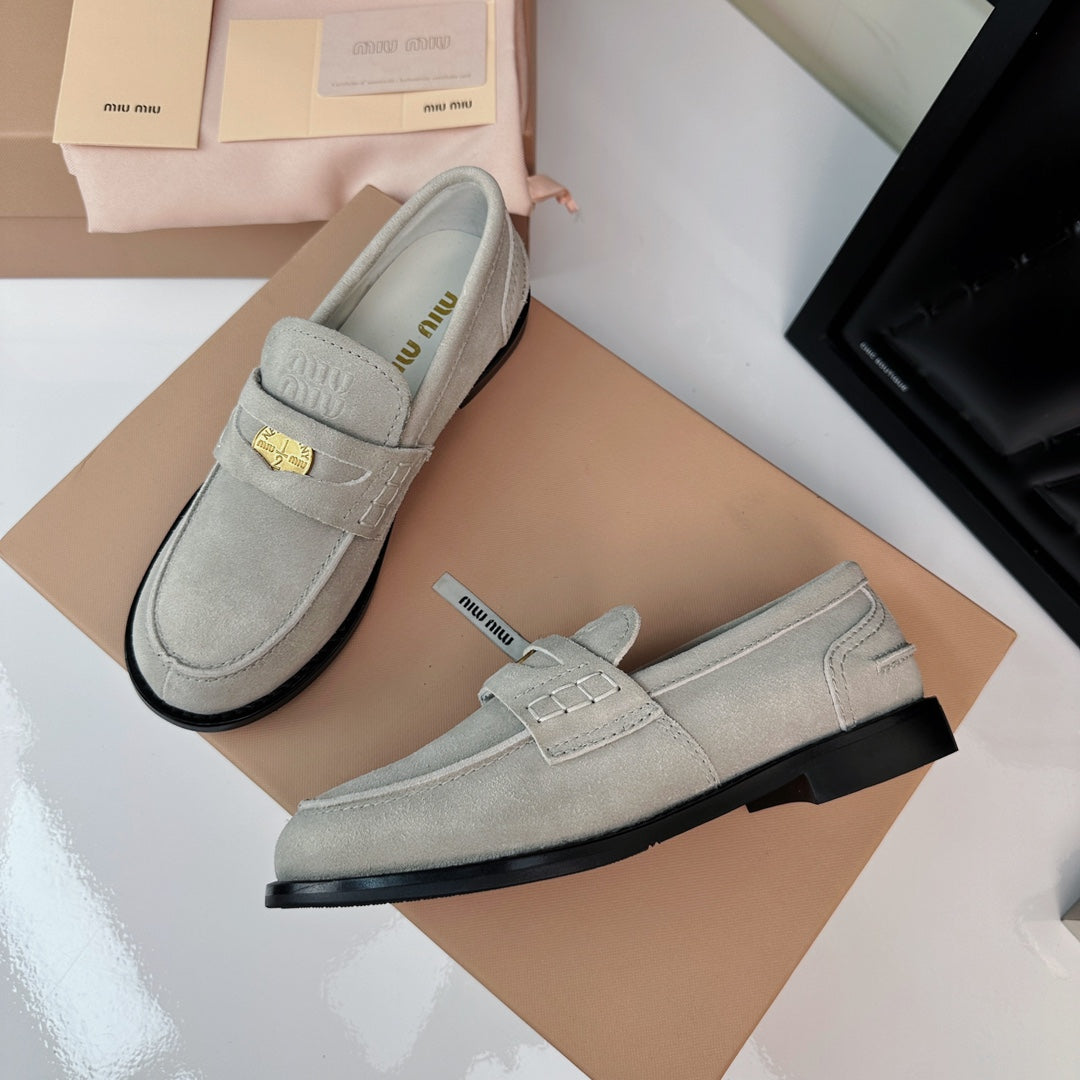 Miu Loafers Light Gray Suede
