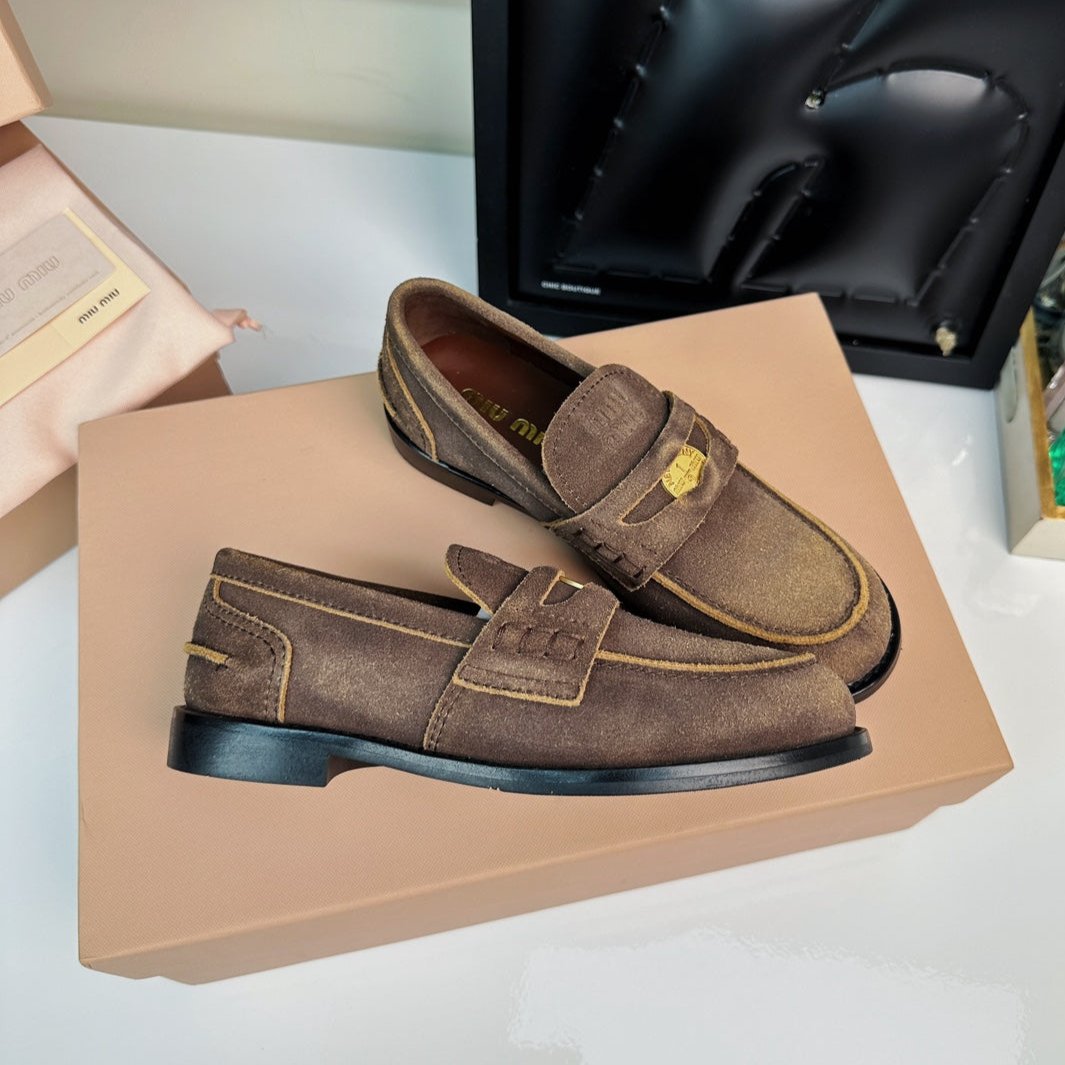 Miu Loafers Brown Peanut Suede