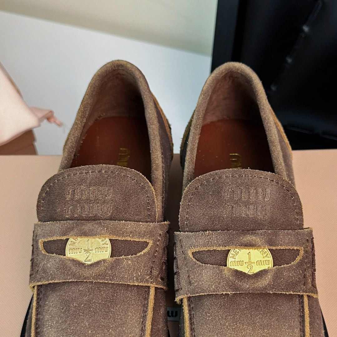 Miu Loafers Brown Peanut Suede
