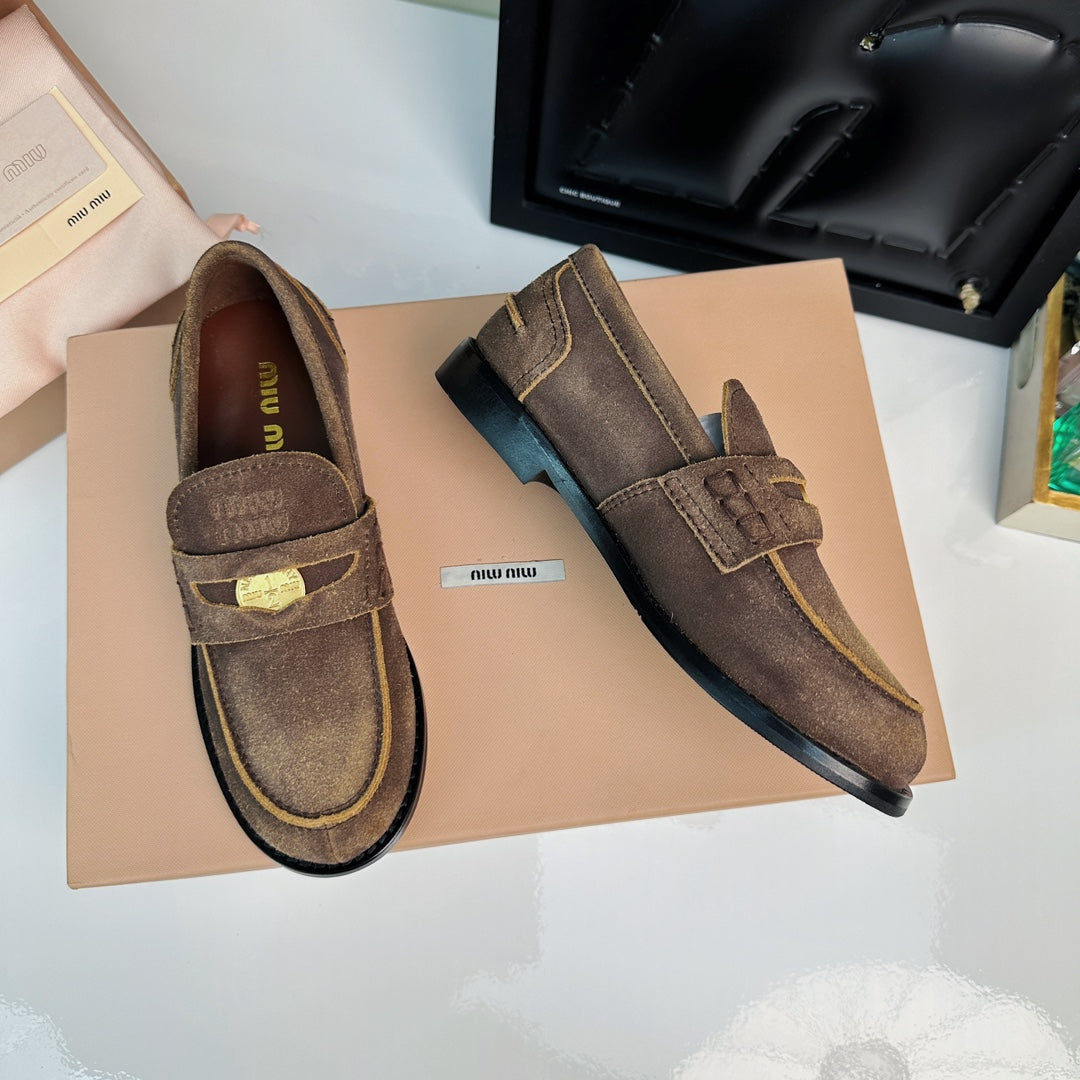 Miu Loafers Brown Peanut Suede