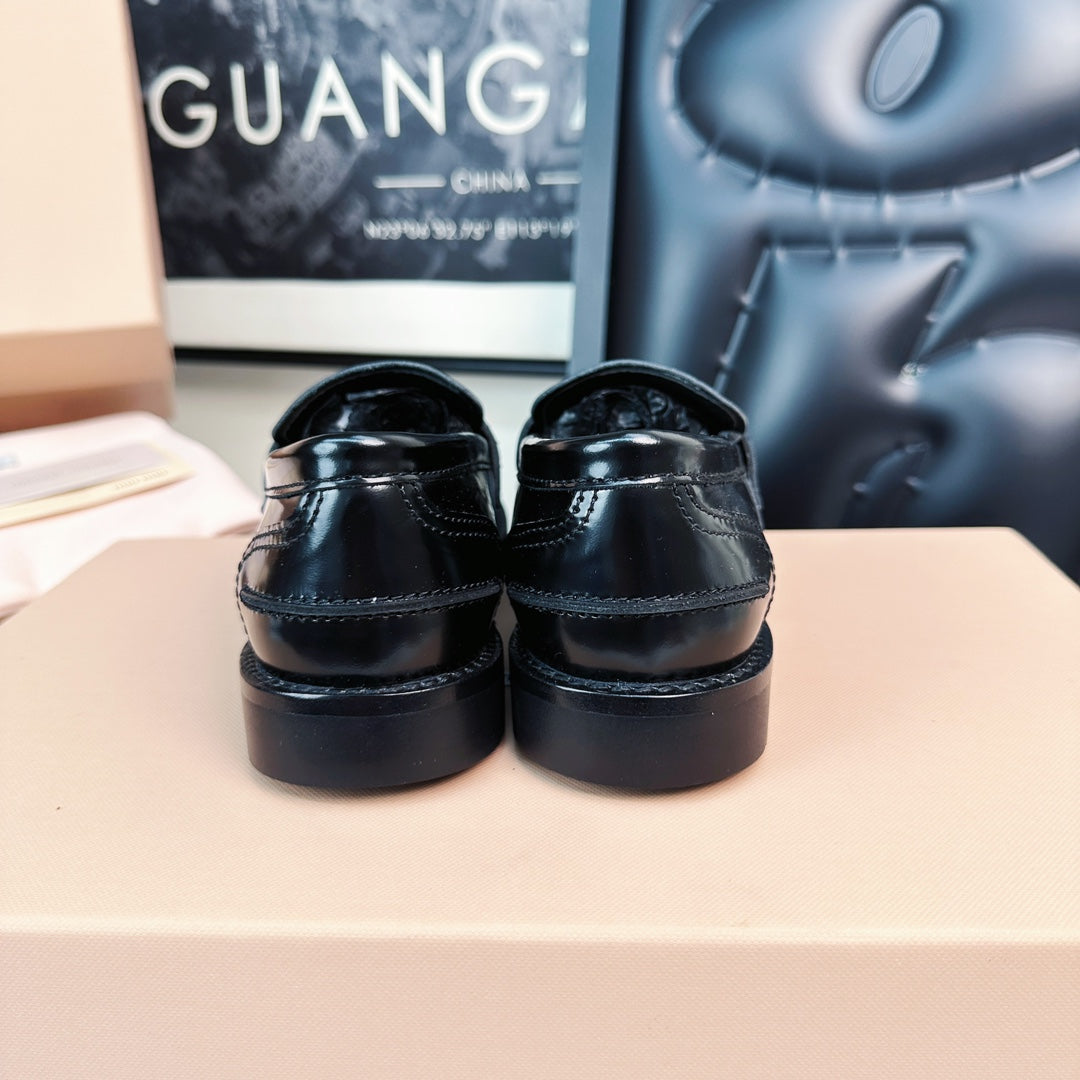 Miu Loafers Glossy Black Calfskin