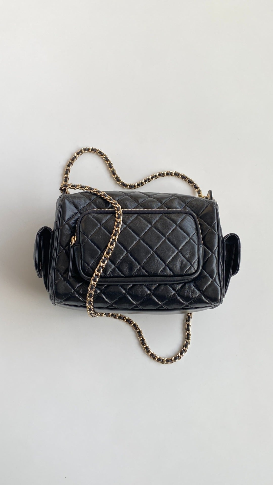 CC 2025 Multi-Pockets Camera Case Bag Black Calfskin