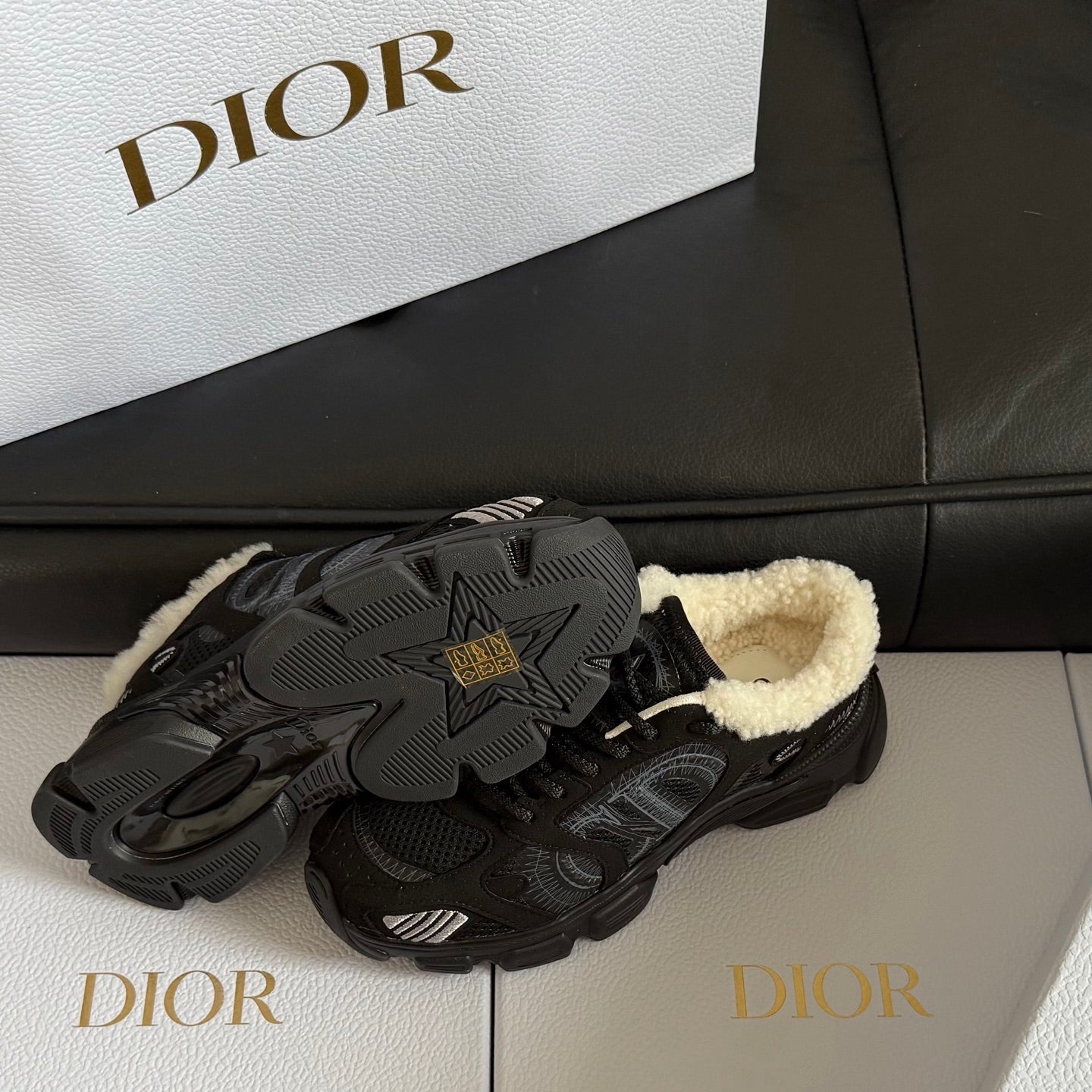 Dior 25 Chrono Sneakers Black Cream Mesh Suede Calfskin 531388