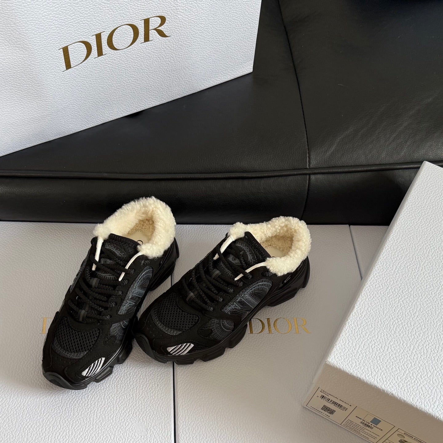 Dior 25 Chrono Sneakers Black Cream Mesh Suede Calfskin 531388