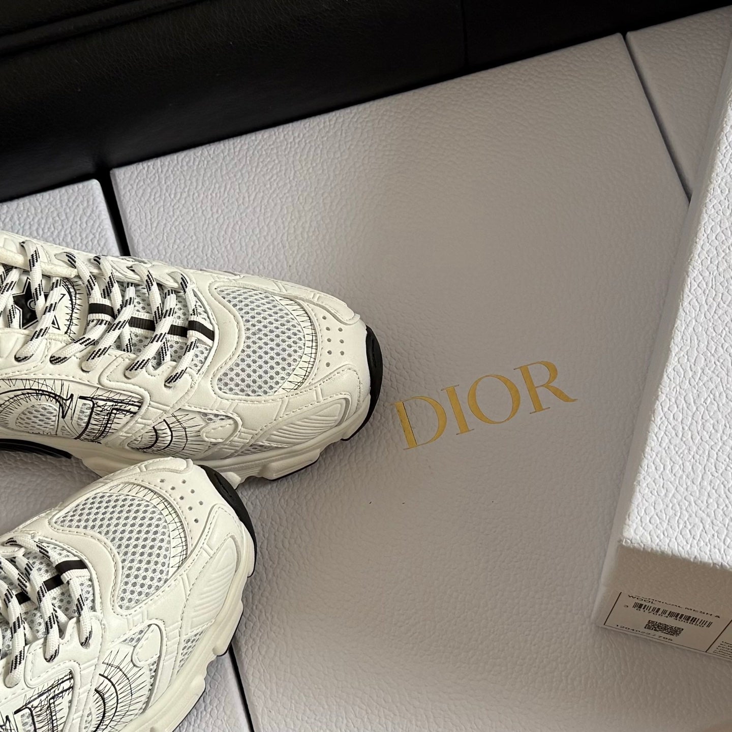 Dior 25 Chrono Sneakers Cream Black Mesh Calfskin 531390