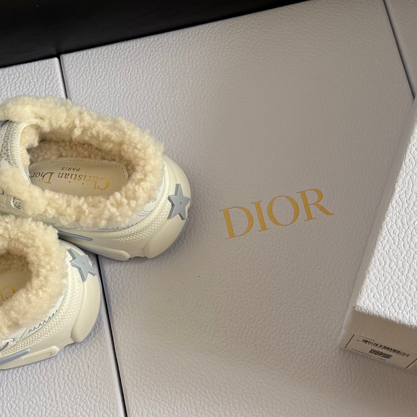 Dior 25 Chrono Sneakers Cream Blue Mesh Calfskin 531391