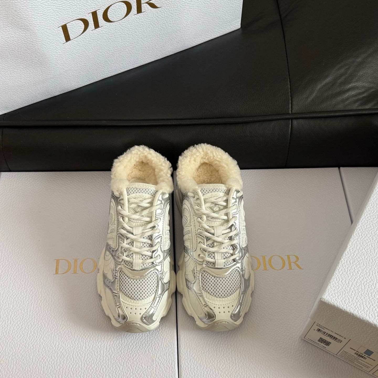 Dior 25 Chrono Sneakers White Silver Mesh Calfskin 531393