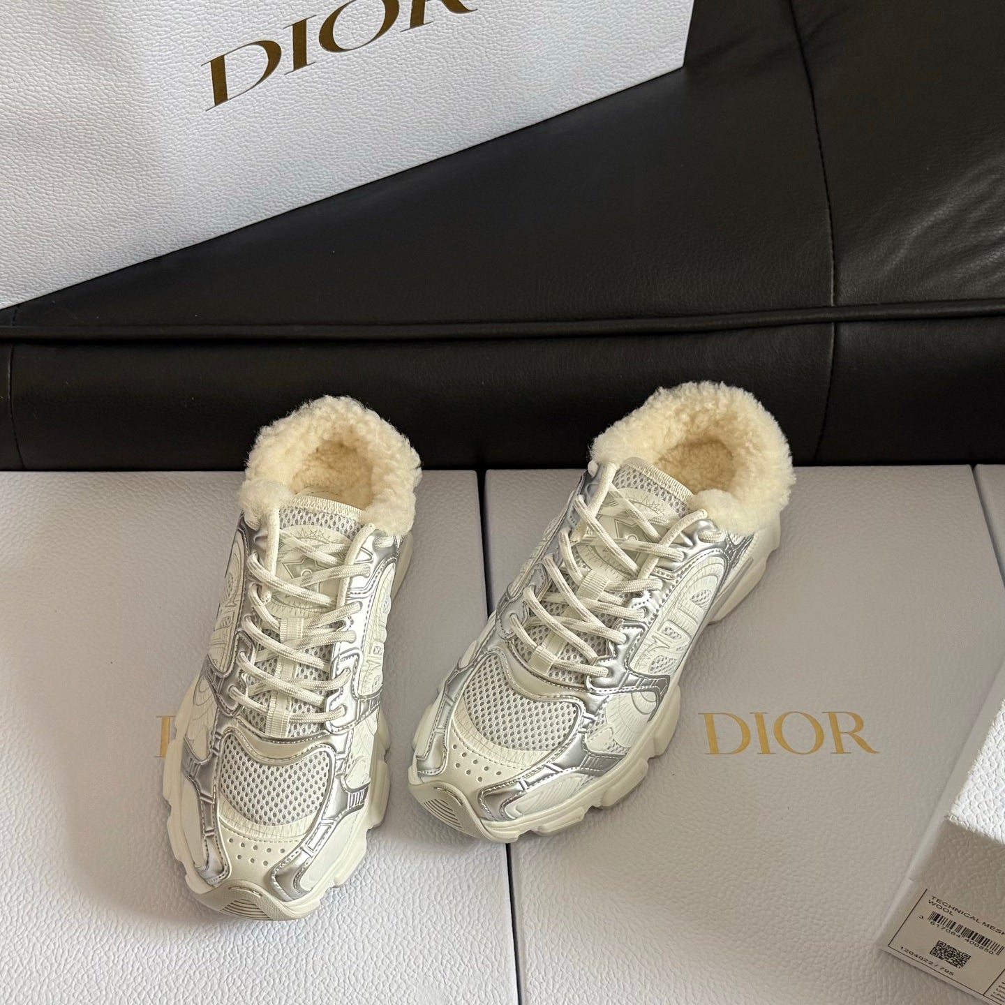 Dior 25 Chrono Sneakers White Silver Mesh Calfskin 531393