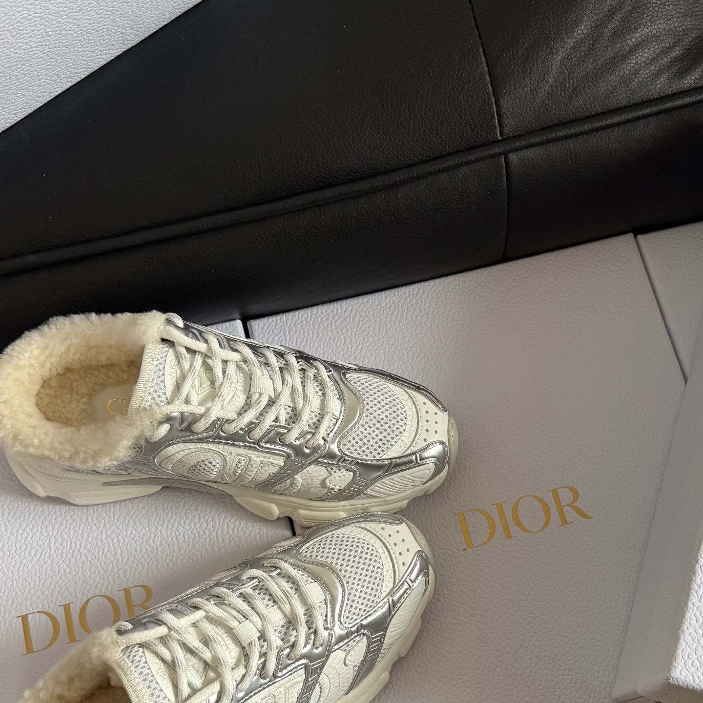 Dior 25 Chrono Sneakers White Silver Mesh Calfskin 531393