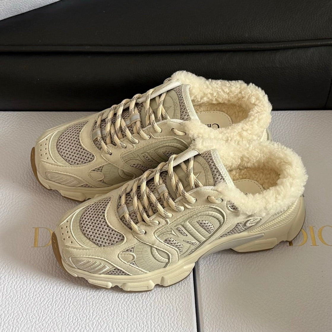 Dior 25 Chrono Sneakers Cream Mesh Calfskin 531394