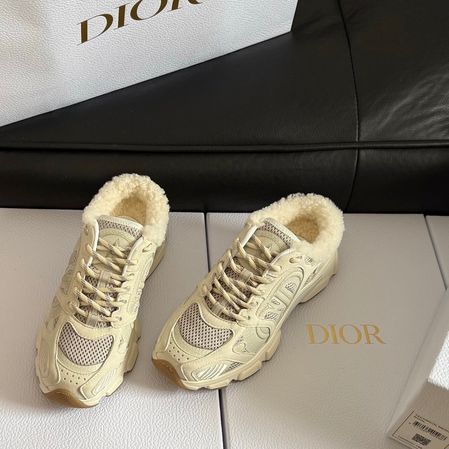 Dior 25 Chrono Sneakers Cream Mesh Calfskin 531394