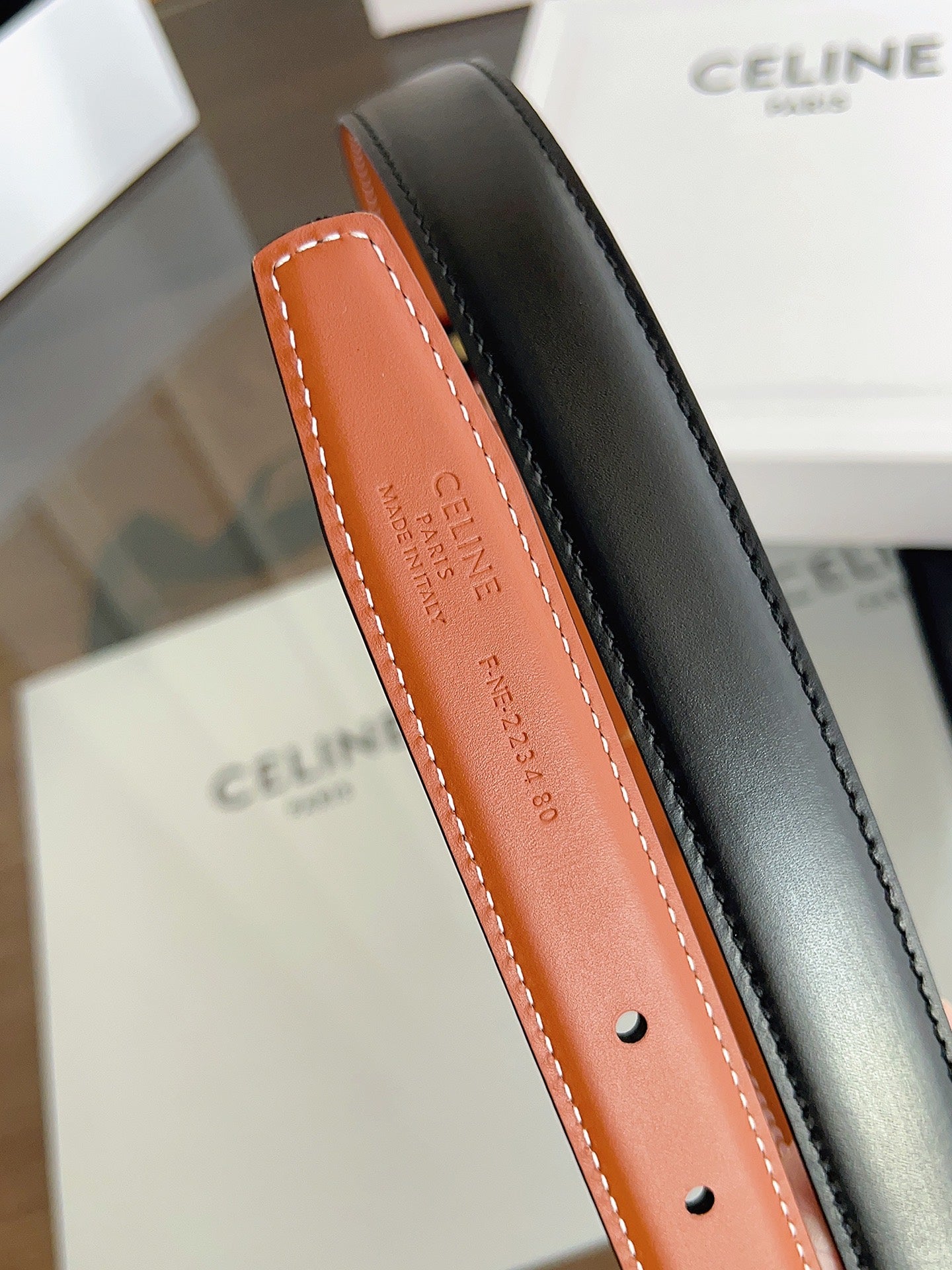 CL Black 25mm Triomphe Enamel Black Orange Cowhide  615281