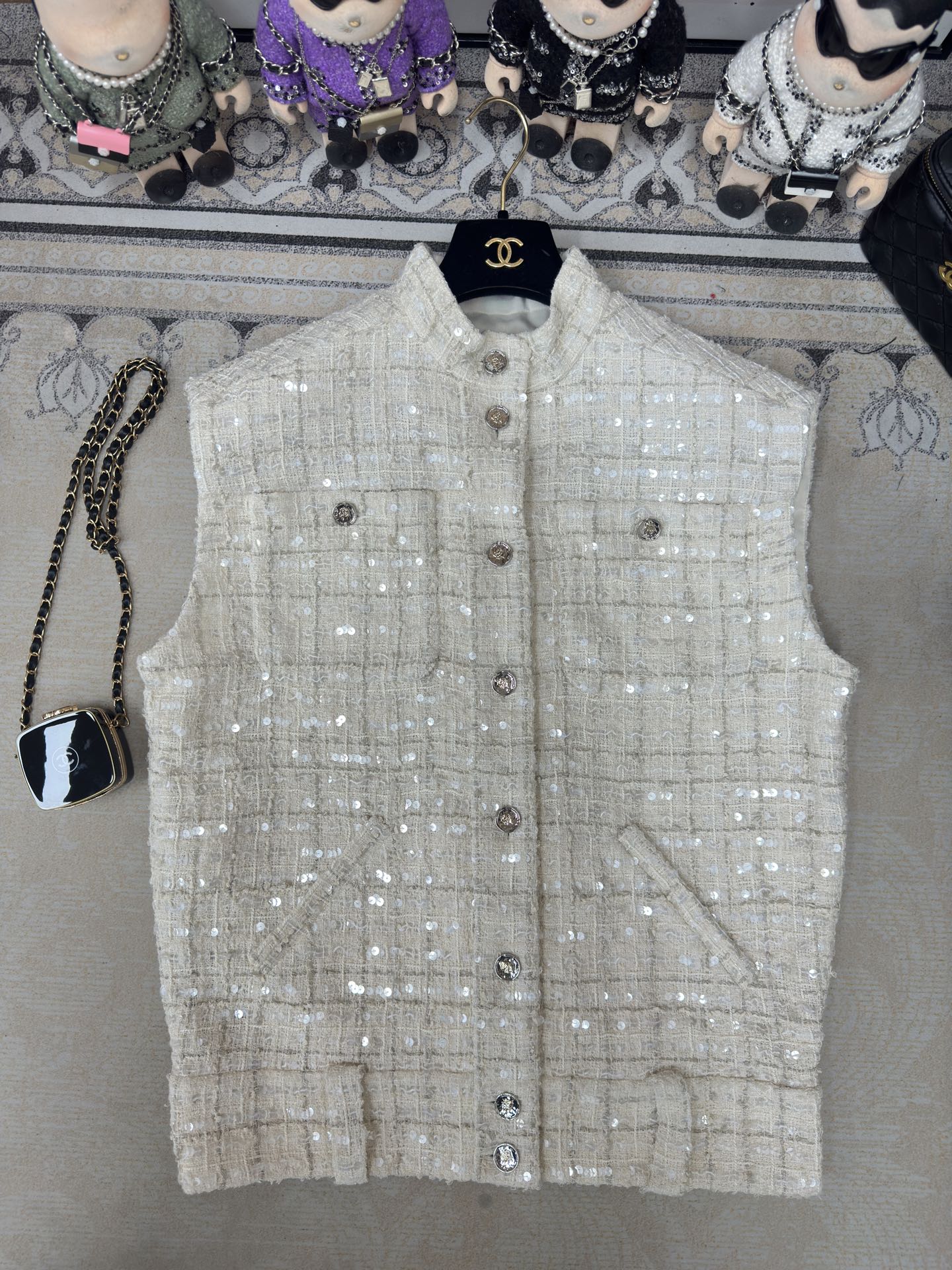 CC Tweed Twinkle Vest White Cotton Polyamide 251873