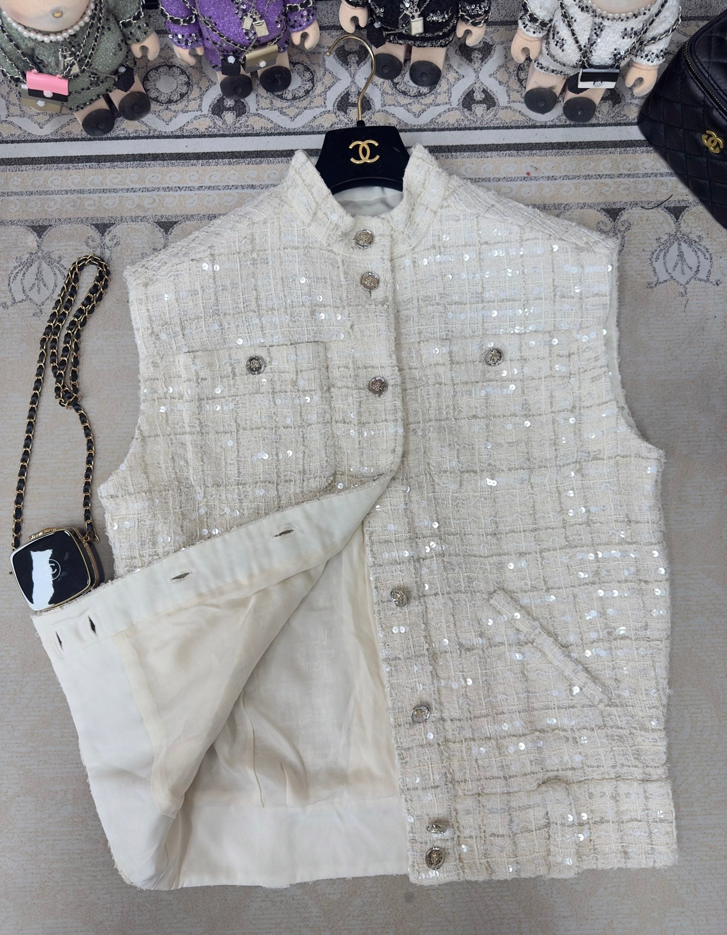 CC Tweed Twinkle Vest White Cotton Polyamide 251873