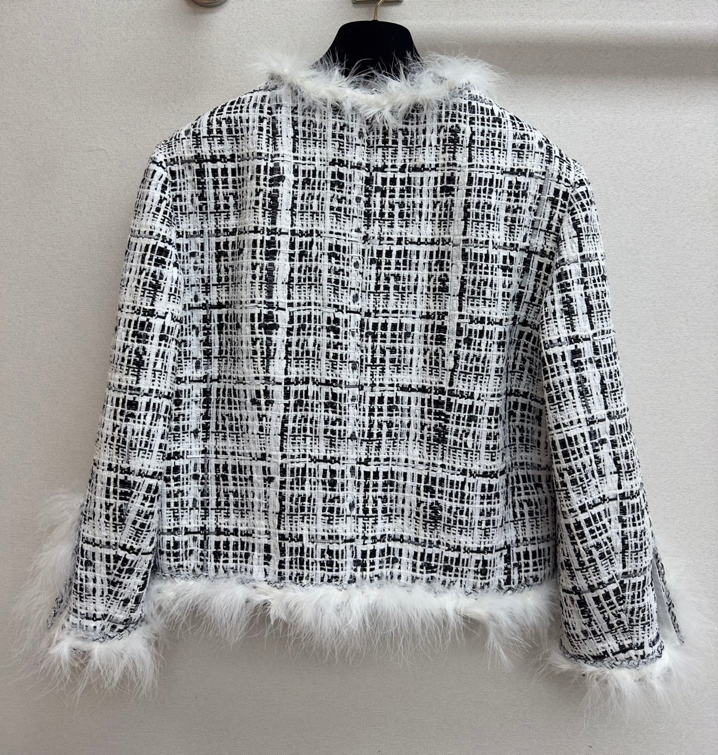 CC Tweed Fur Coat Black White Cotton Polyamide 251826
