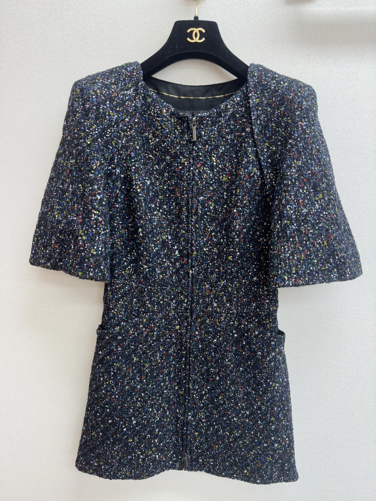 CC Tweed Short Sleeve Dress  Multicolor Polyester Polyamide 251864