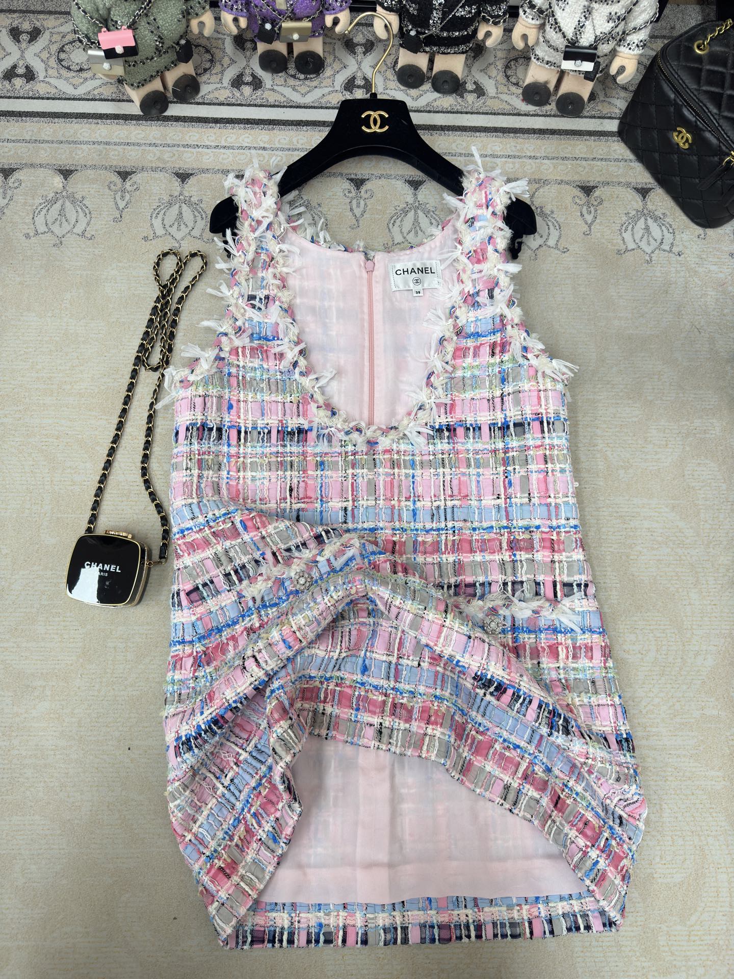 CC Tweed Vest Dress Pink  Cotton Polyamide 237351