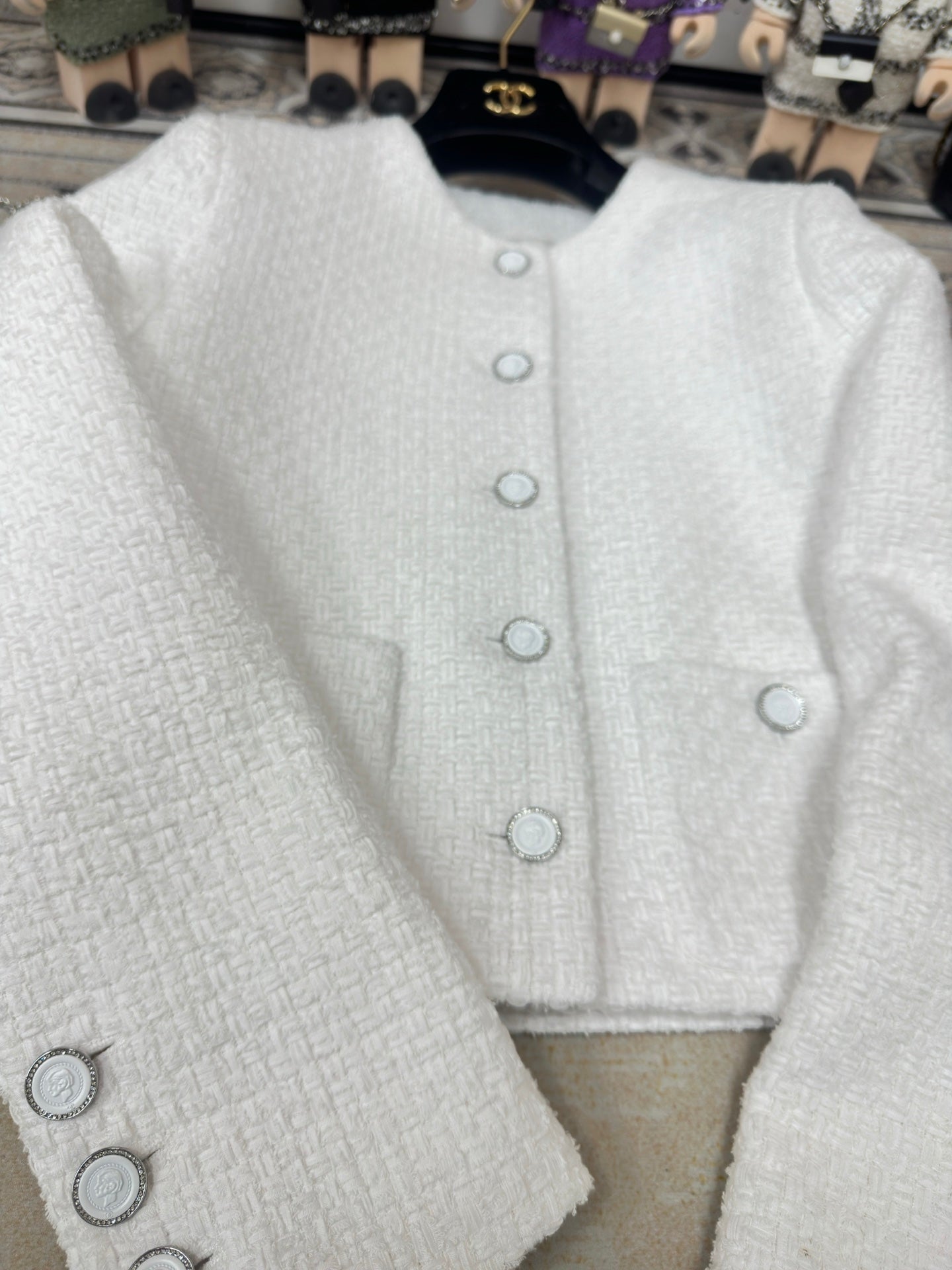 CC Tweed Long Sleeve Jacket White Cotton Polyamide 251831