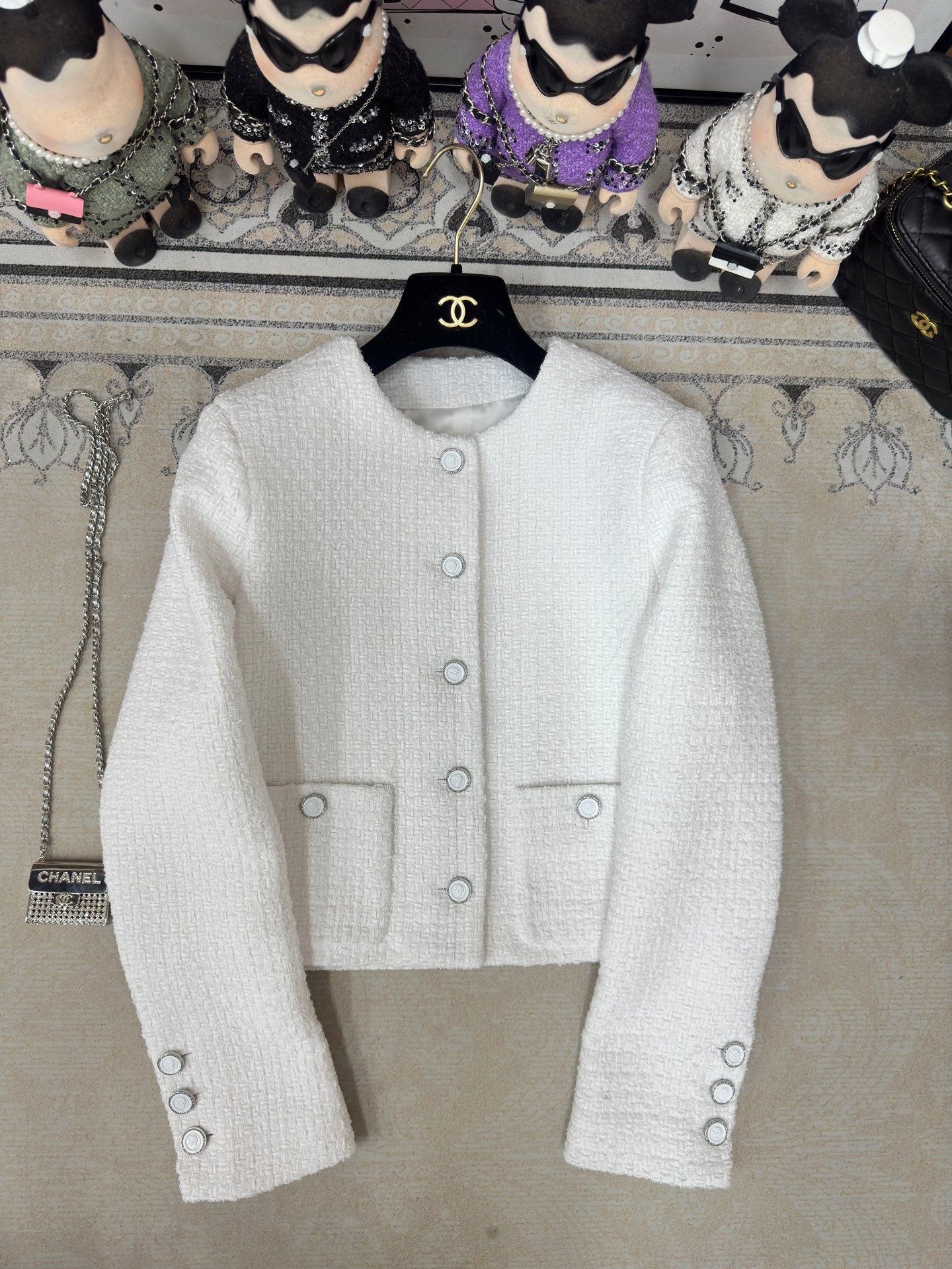 CC Tweed Long Sleeve Jacket White Cotton Polyamide 251831