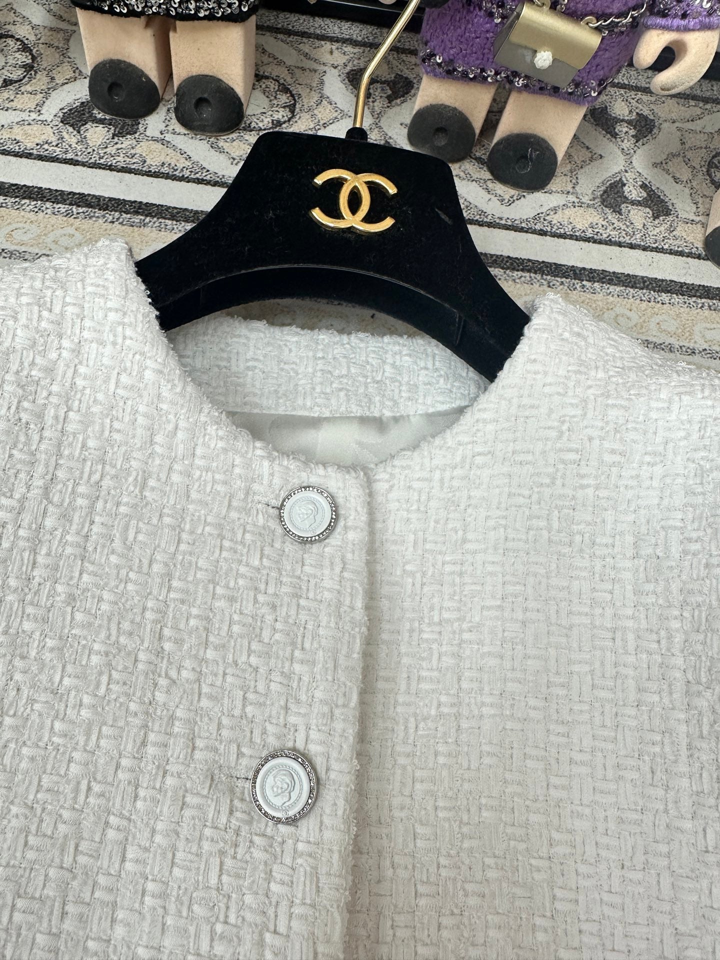 CC Tweed Long Sleeve Jacket White Cotton Polyamide 251831