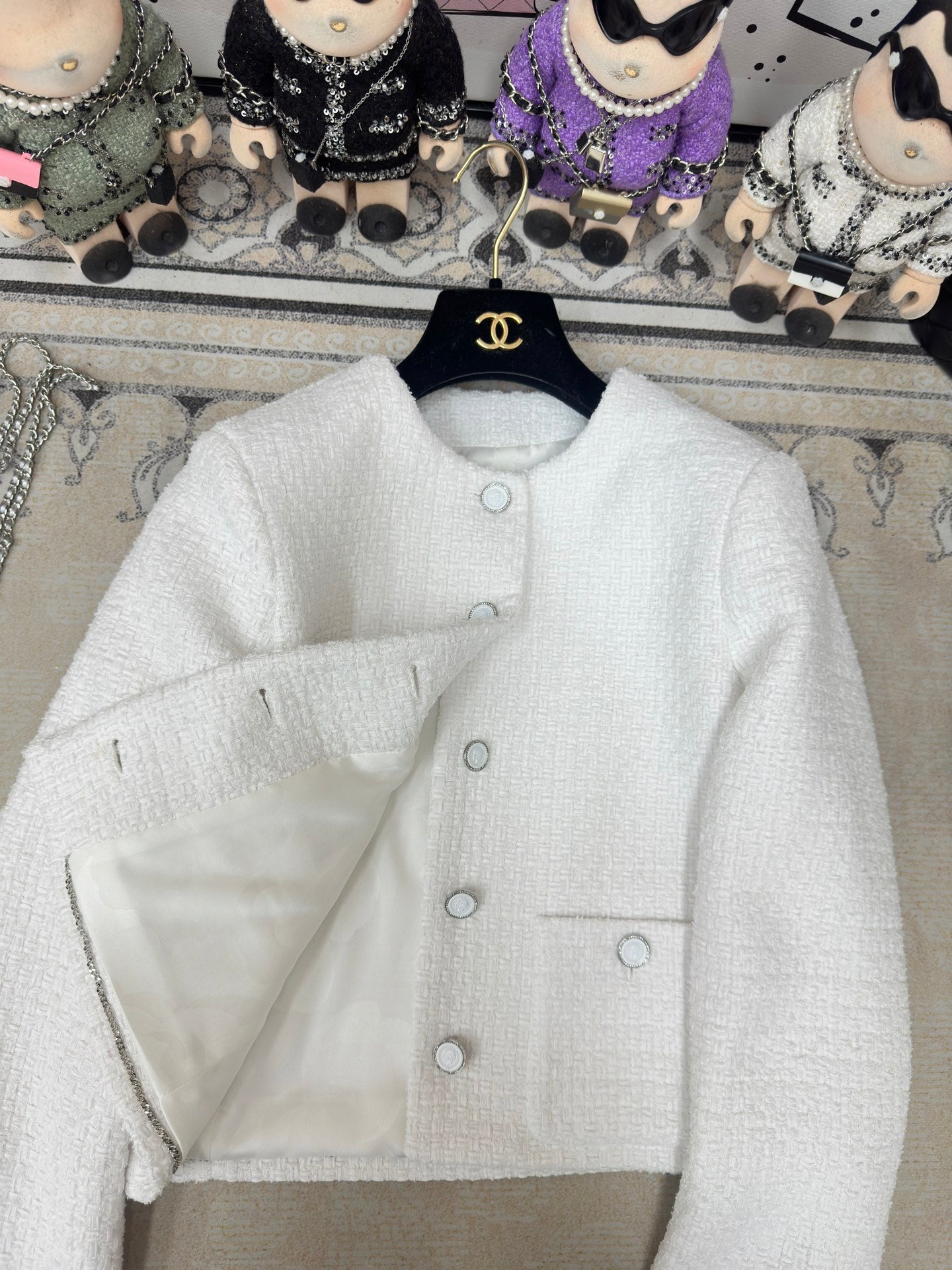 CC Tweed Long Sleeve Jacket White Cotton Polyamide 251831